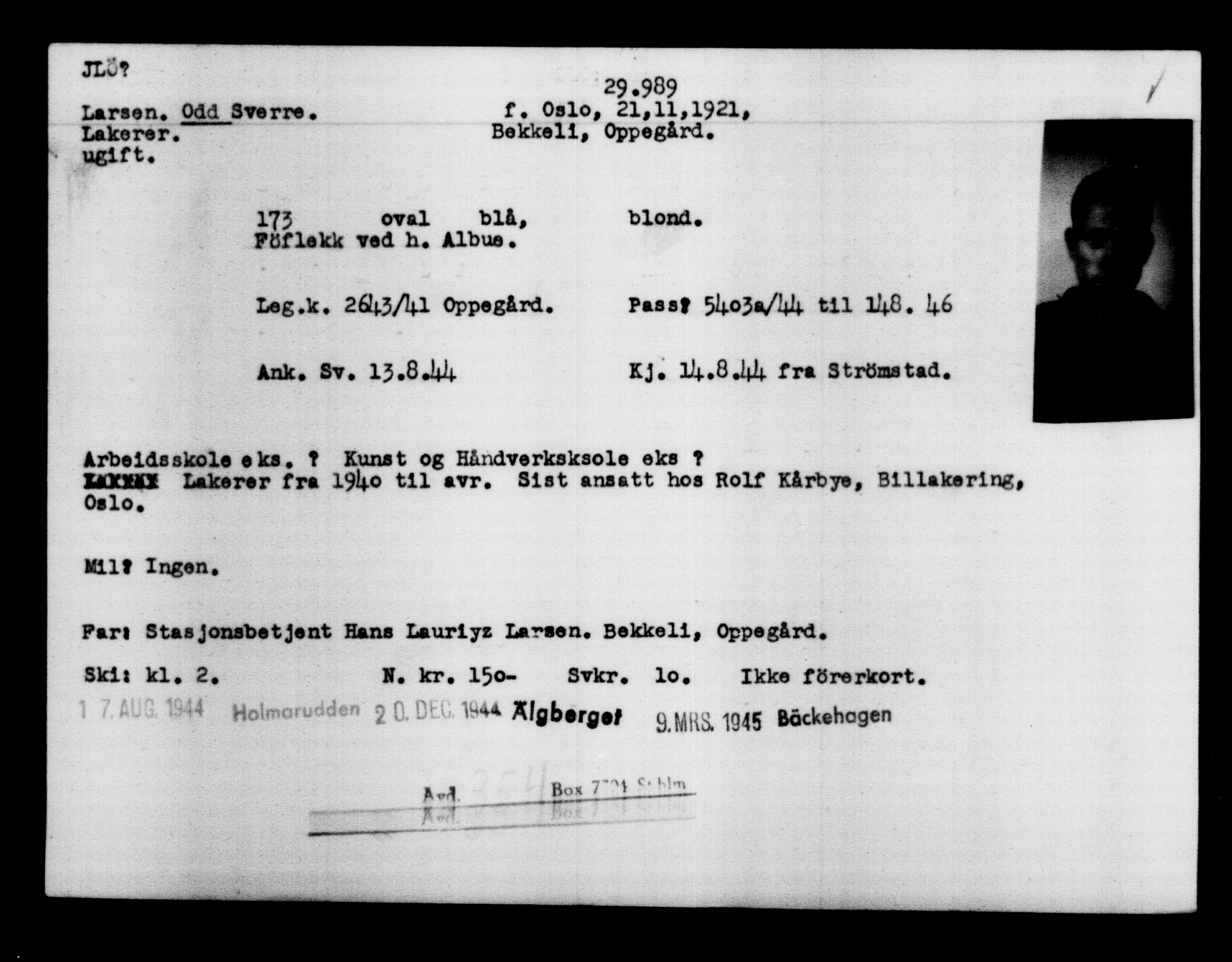 Utenriksstasjonene, Legasjonen i Stockholm, Flyktningkontoret, AV/RA-S-6753/V/Va/L0012: Kjesäterkartoteket, flyktninger med registreringsnr. 28300-31566, 1940-1945, s. 1859