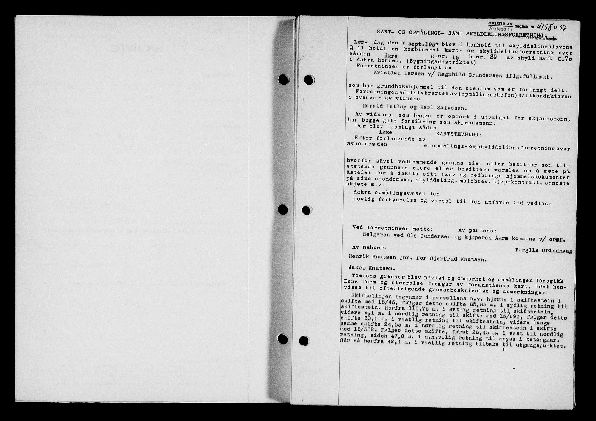 Karmsund sorenskriveri, SAST/A-100311/01/II/IIB/L0127: Pantebok nr. 107A, 1957-1958, Dagboknr: 4155/1957