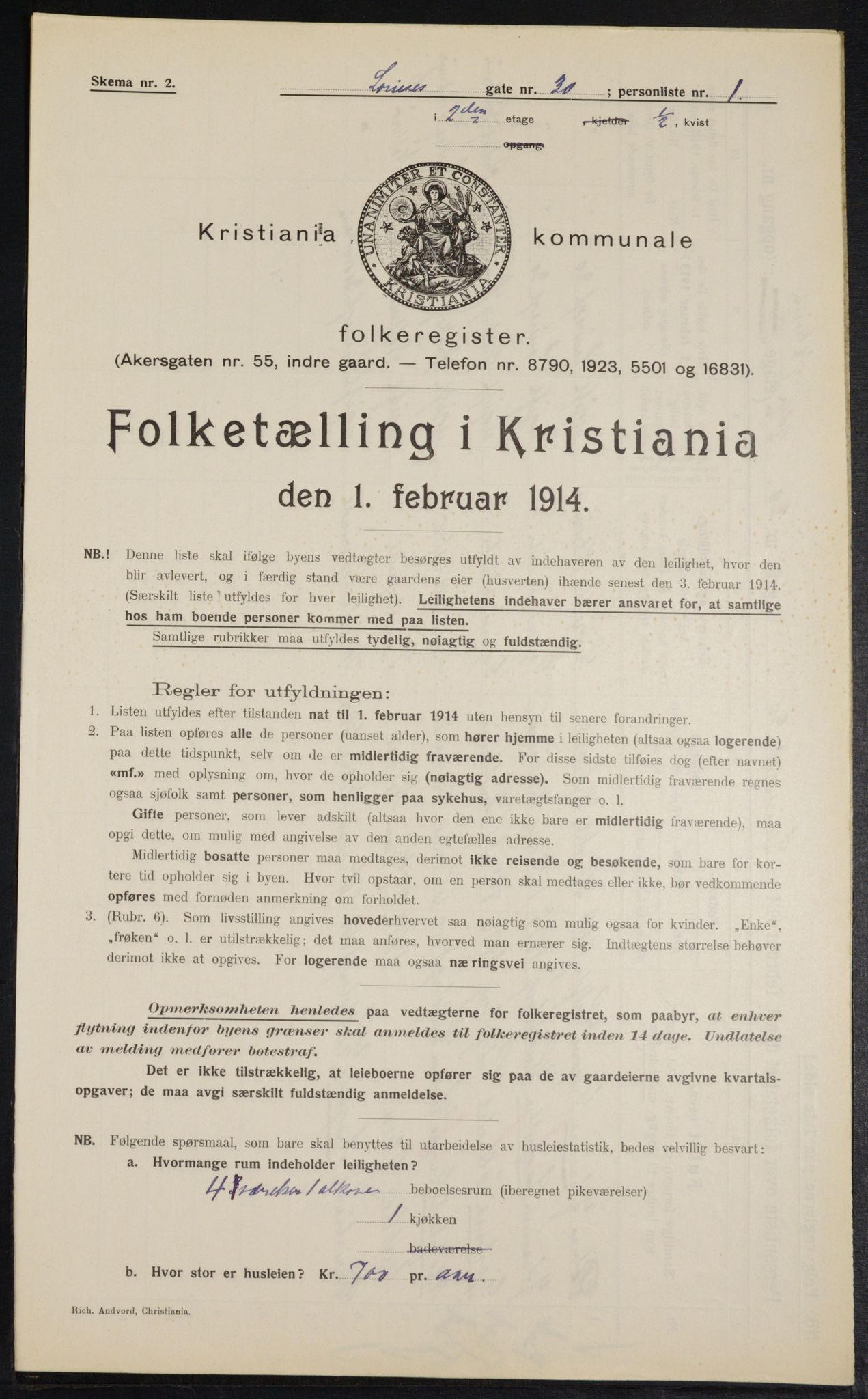 OBA, Kommunal folketelling 1.2.1914 for Kristiania, 1914, s. 58354