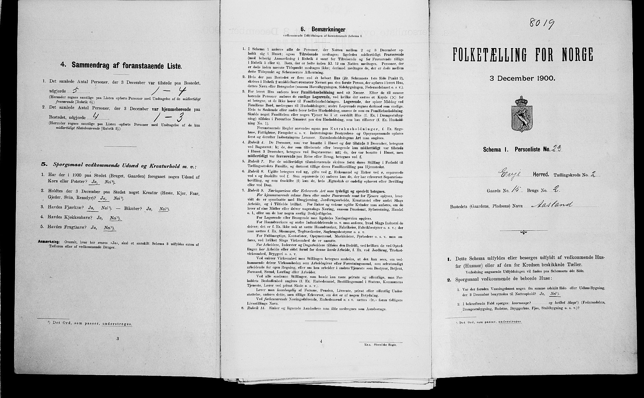 SAK, Folketelling 1900 for 0937 Evje herred, 1900, s. 137