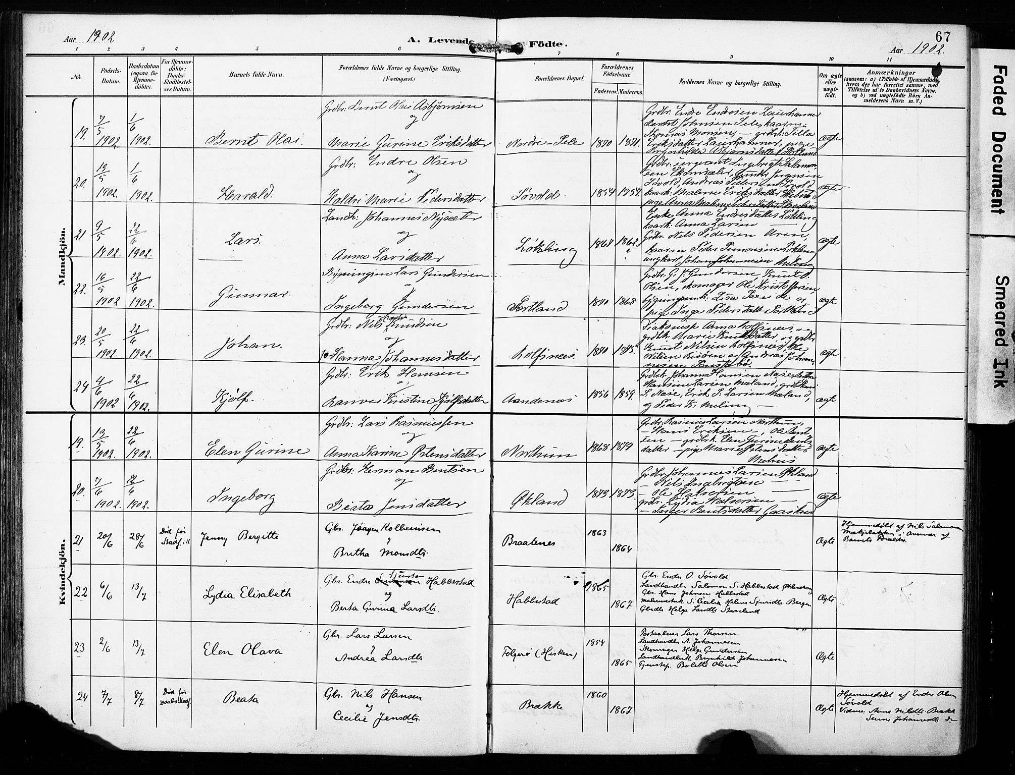 Finnås sokneprestembete, AV/SAB-A-99925/H/Ha/Haa/Haac/L0002: Ministerialbok nr. C 2, 1895-1904, s. 67