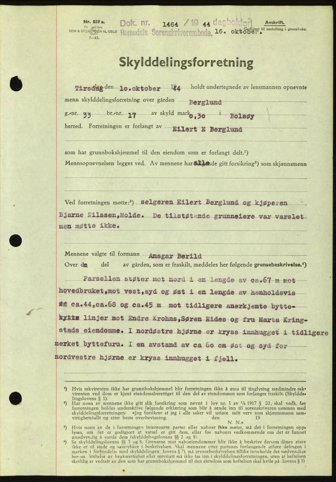 Romsdal sorenskriveri, SAT/A-4149/1/2/2C: Pantebok nr. A17, 1944-1945, Dagboknr: 1464/1944