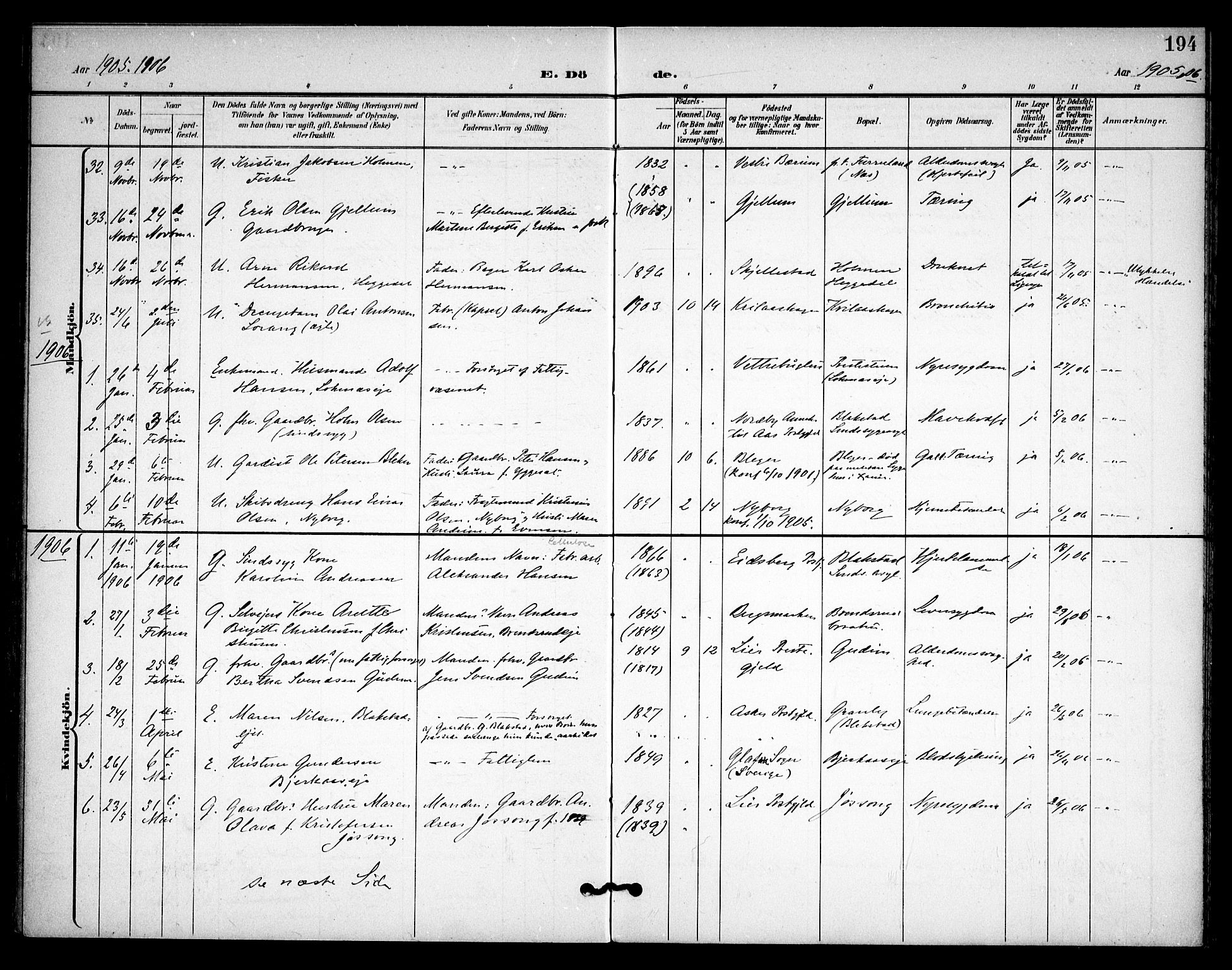 Asker prestekontor Kirkebøker, AV/SAO-A-10256a/F/Fa/L0015: Ministerialbok nr. I 15, 1896-1915, s. 194