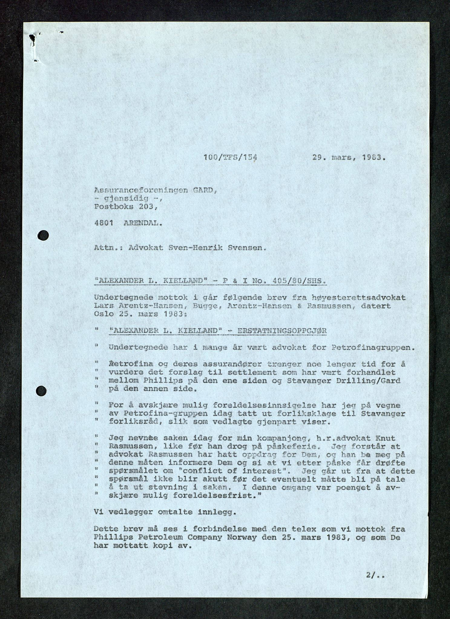 Pa 1503 - Stavanger Drilling AS, AV/SAST-A-101906/Da/L0017: Alexander L. Kielland - Saks- og korrespondansearkiv, 1981-1984, s. 30