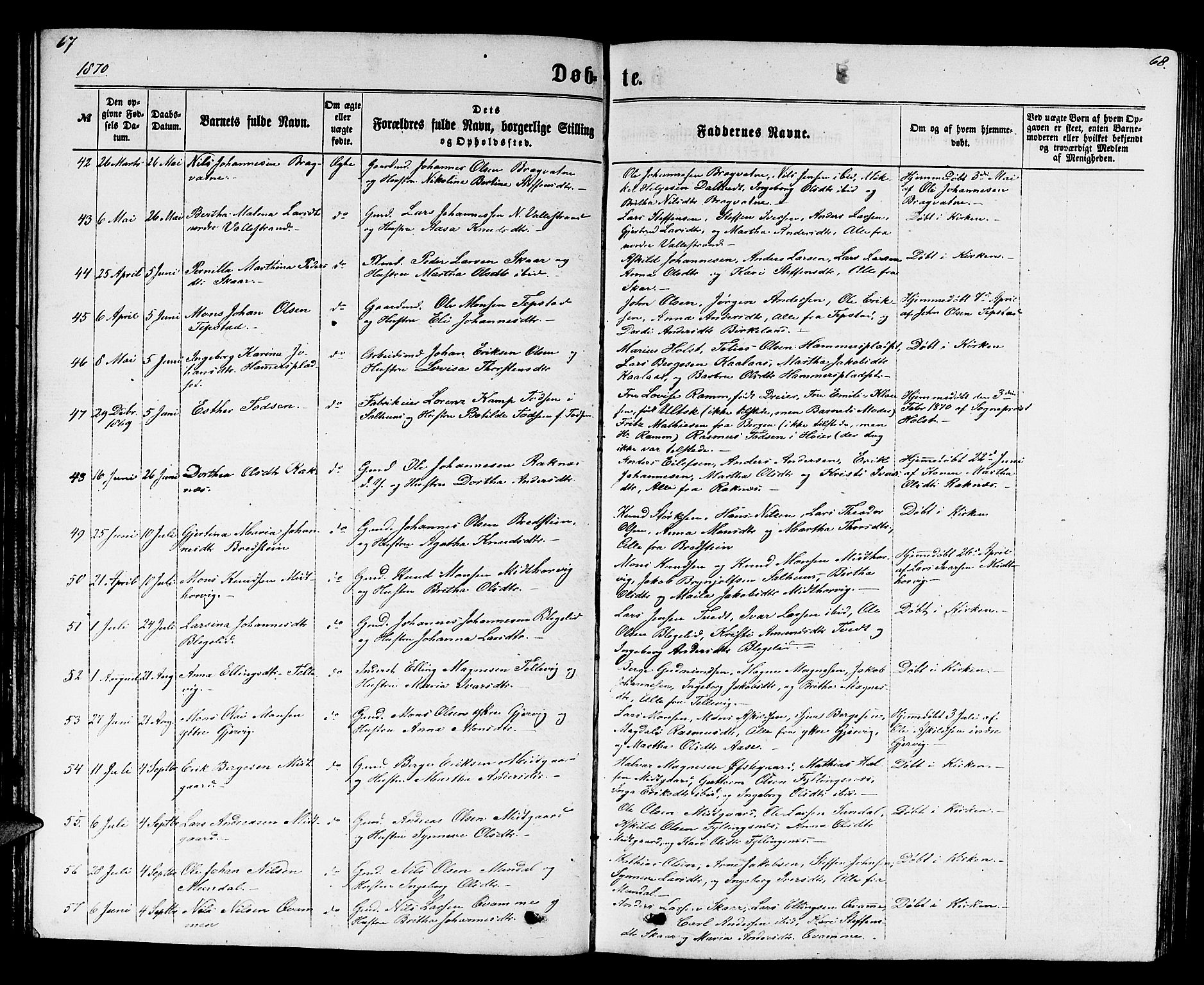 Hamre sokneprestembete, AV/SAB-A-75501/H/Ha/Hab: Klokkerbok nr. B 2, 1863-1880, s. 67-68