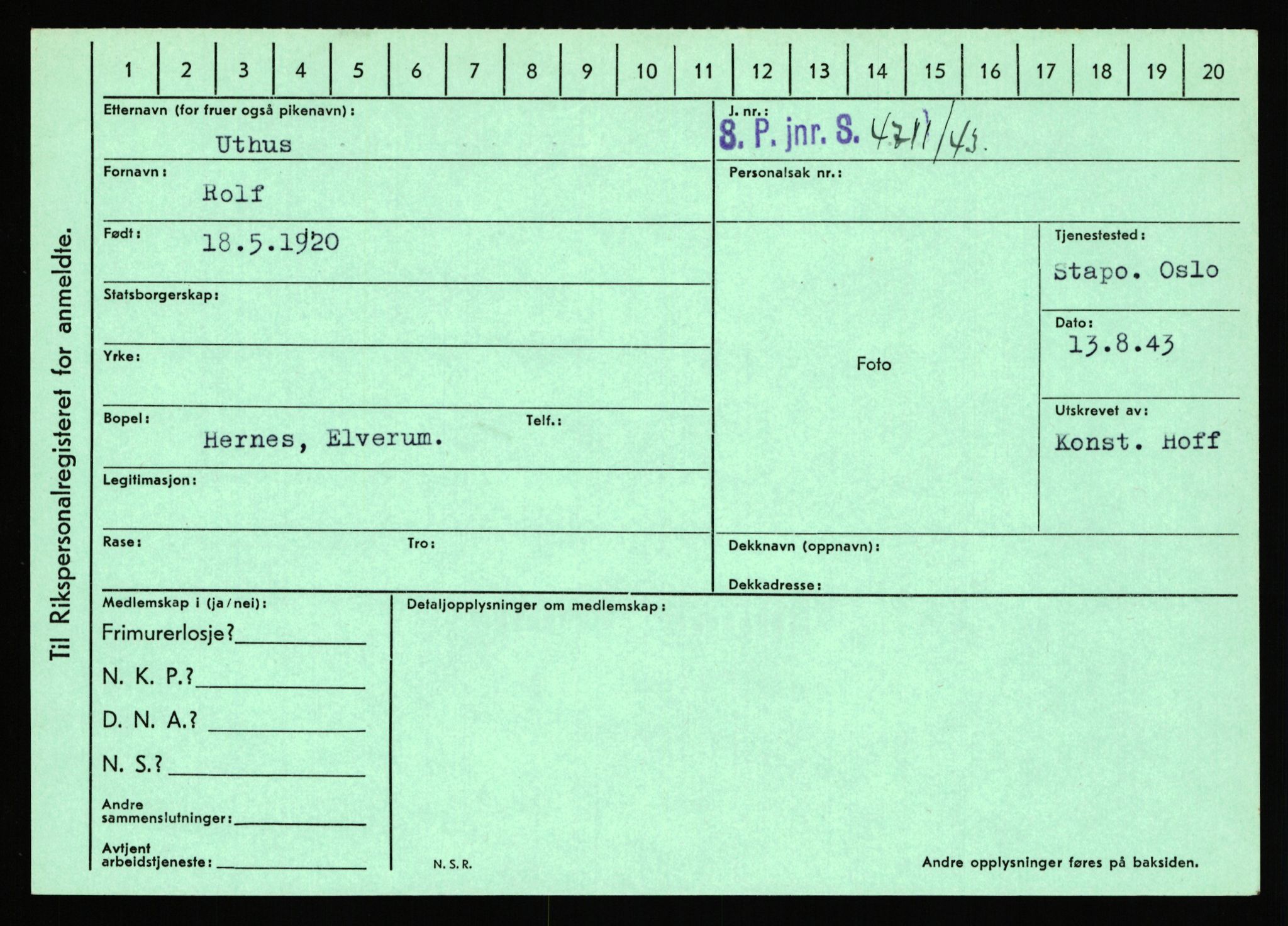 Statspolitiet - Hovedkontoret / Osloavdelingen, AV/RA-S-1329/C/Ca/L0016: Uberg - Øystese, 1943-1945, s. 381