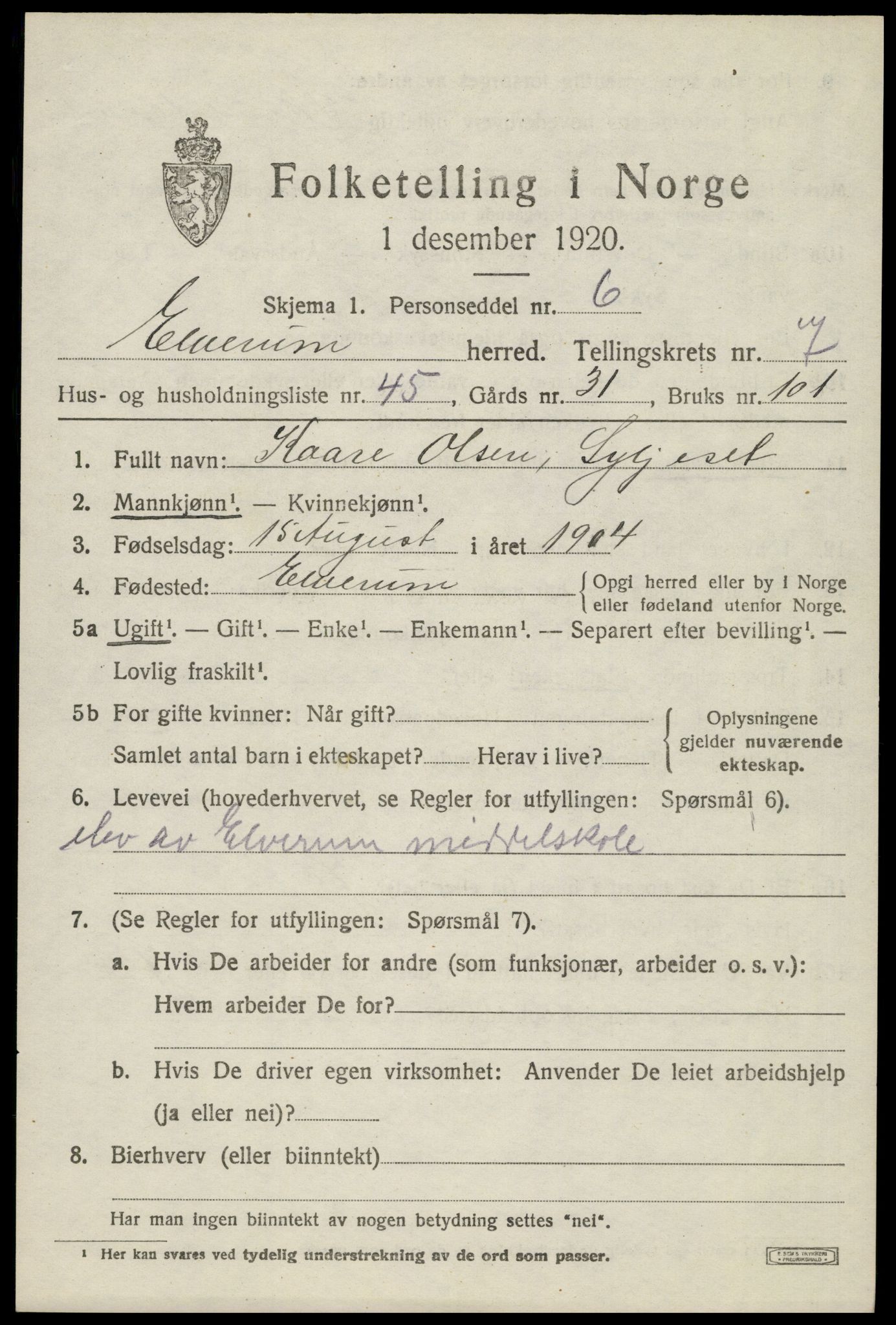 SAH, Folketelling 1920 for 0427 Elverum herred, 1920, s. 11522
