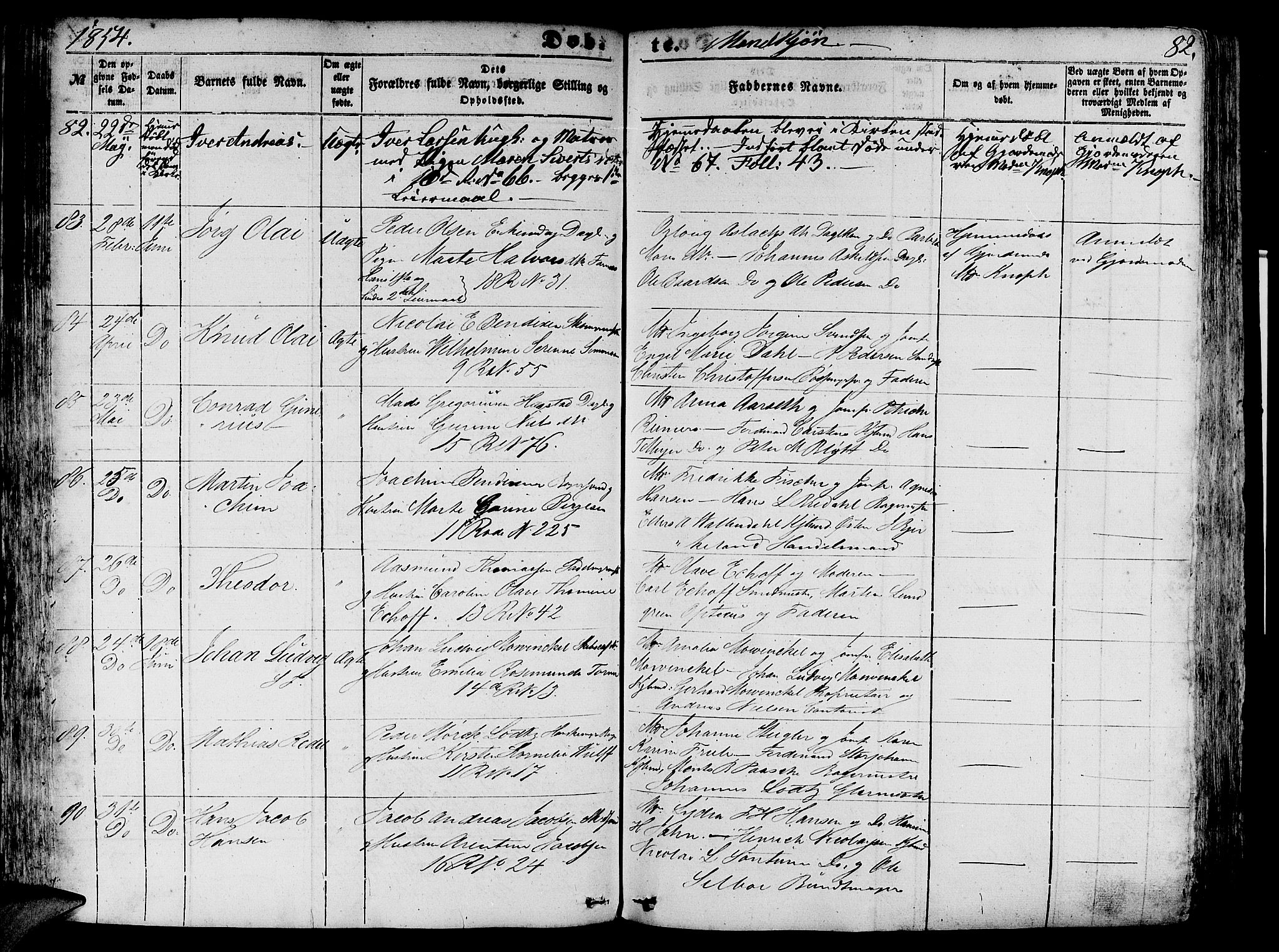 Domkirken sokneprestembete, AV/SAB-A-74801/H/Hab/L0010: Klokkerbok nr. B 3, 1849-1856, s. 82