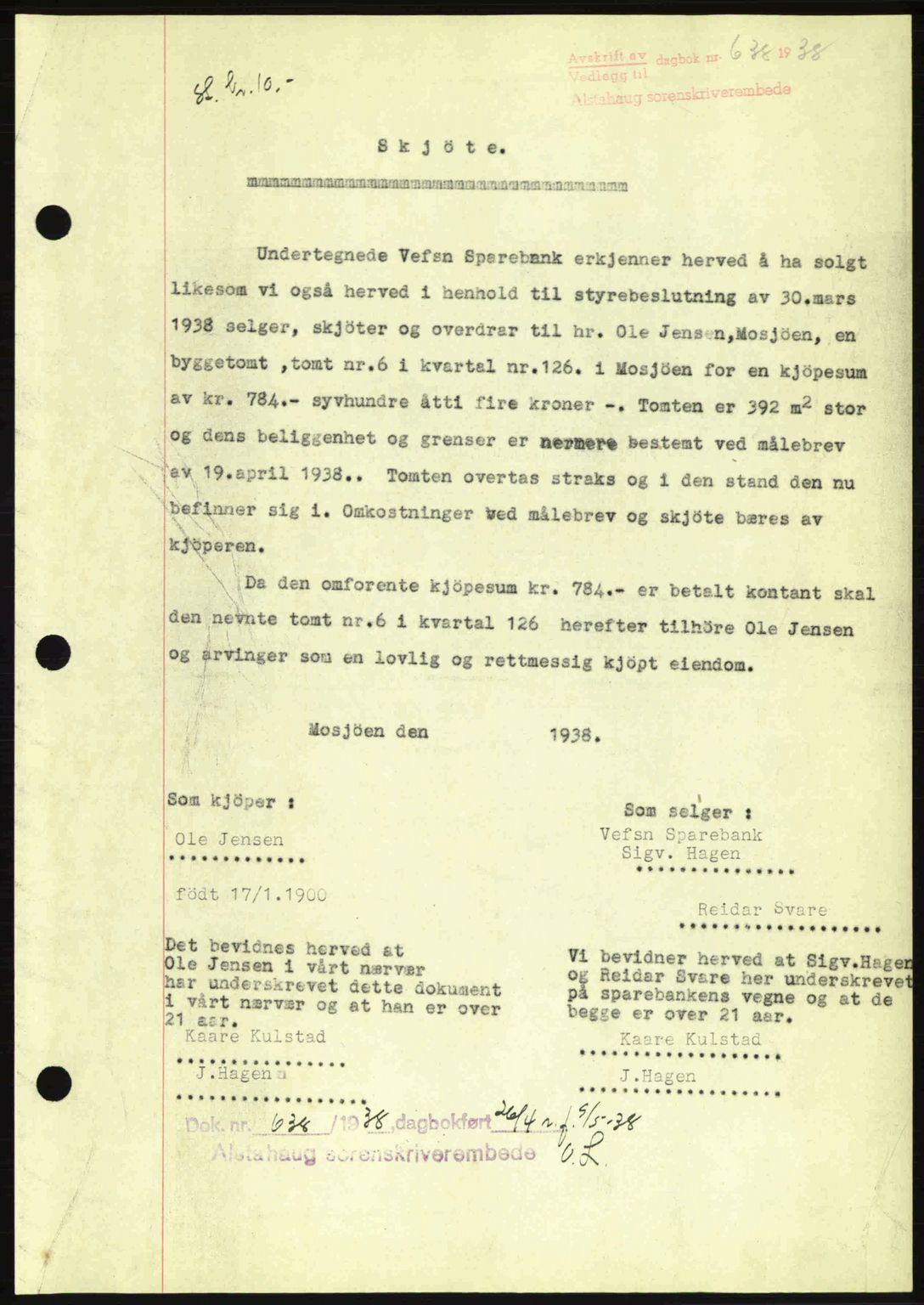Alstahaug sorenskriveri, SAT/A-1009: Pantebok nr. A3, 1937-1938, Dagboknr: 638/1938