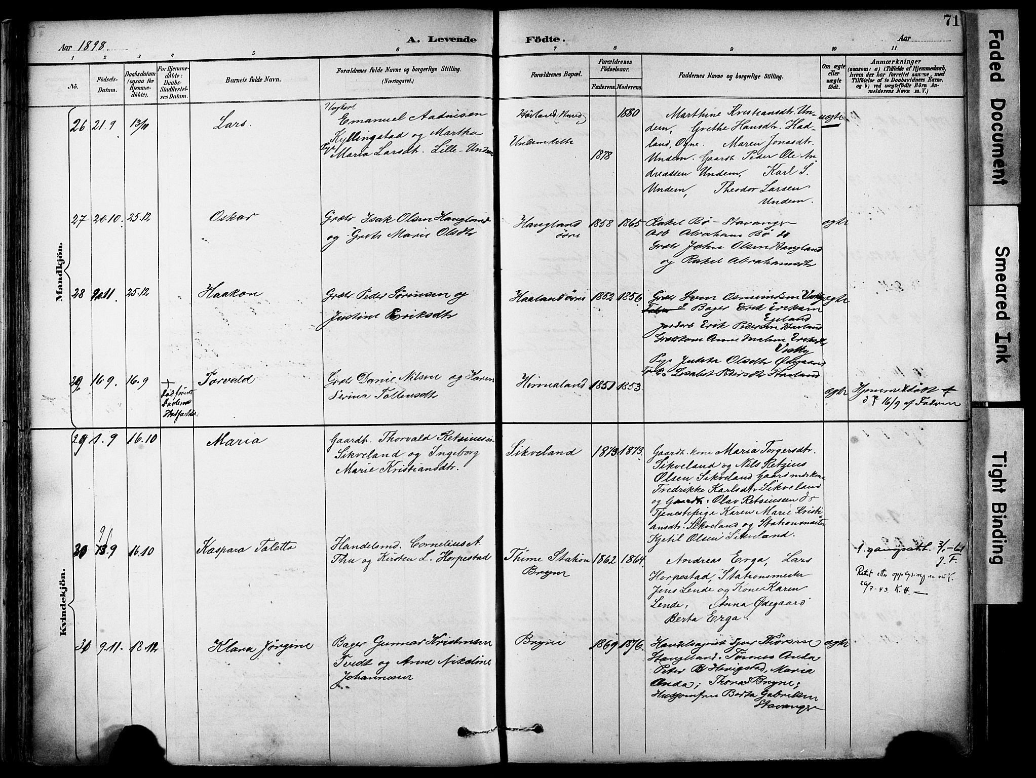 Lye sokneprestkontor, AV/SAST-A-101794/001/30BA/L0011: Ministerialbok nr. A 9, 1893-1903, s. 71