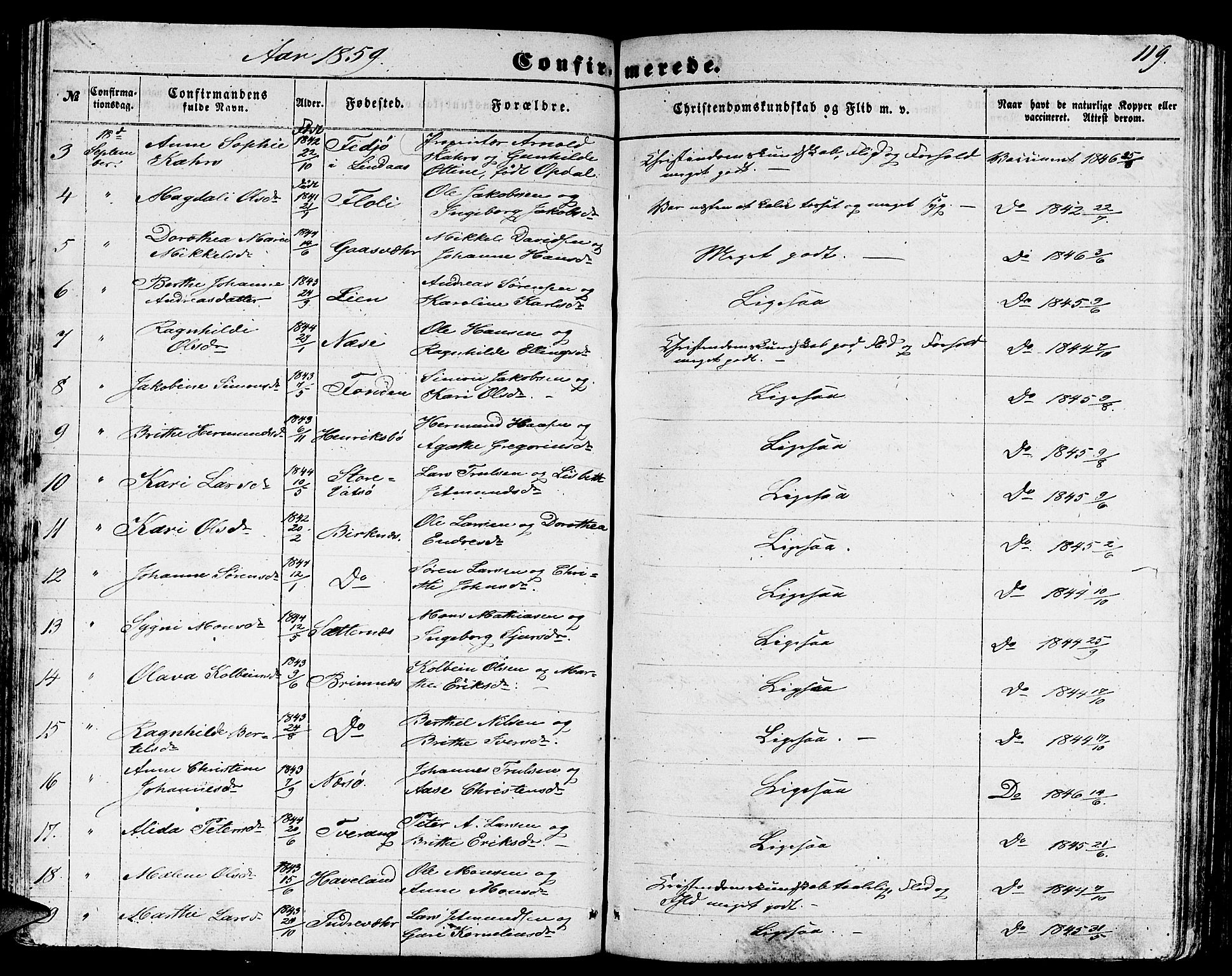 Gulen sokneprestembete, AV/SAB-A-80201/H/Hab/Habb/L0001: Klokkerbok nr. B 1, 1854-1866, s. 119