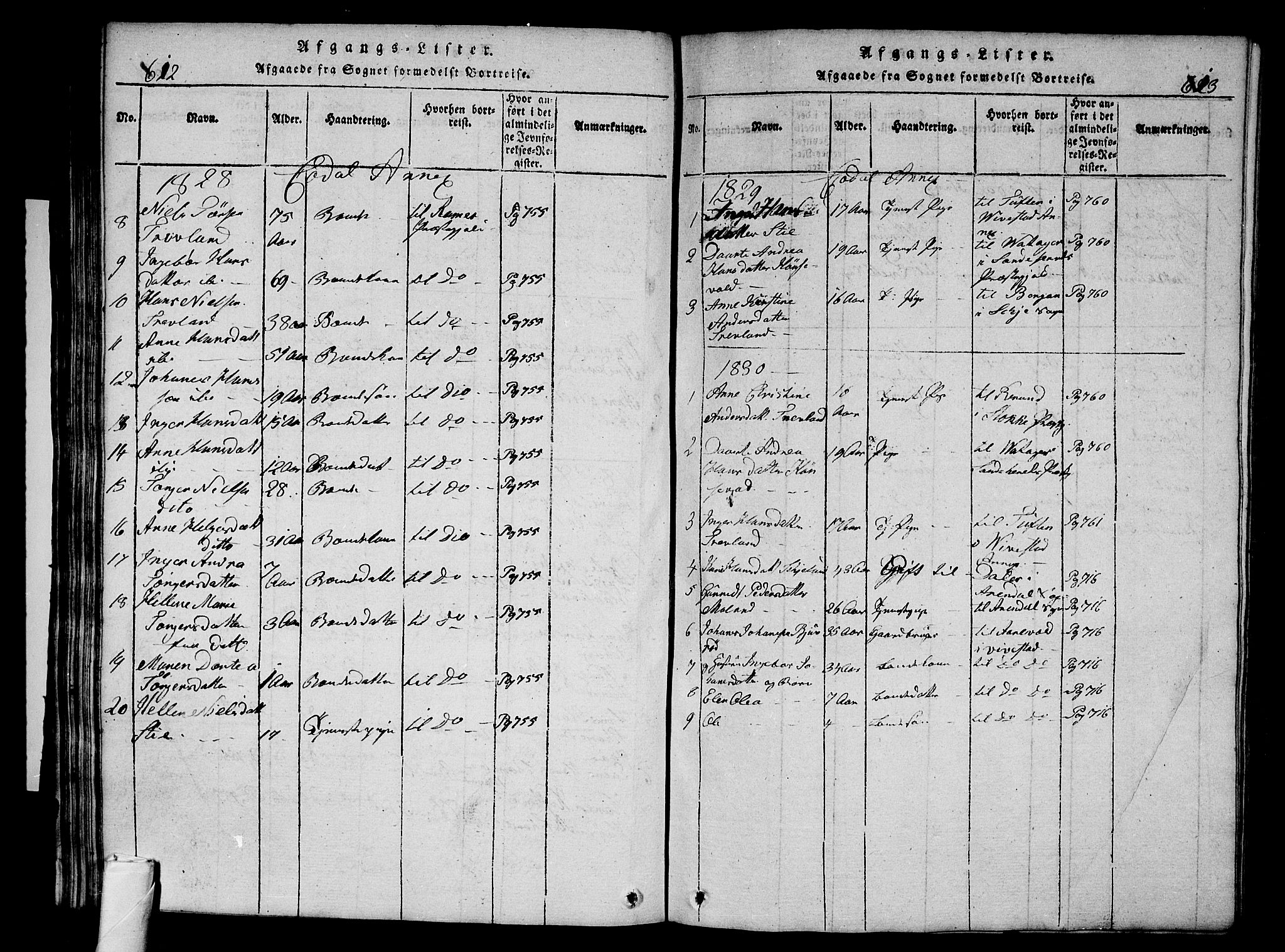 Andebu kirkebøker, AV/SAKO-A-336/G/Ga/L0002: Klokkerbok nr. I 2 /3, 1823-1832, s. 612-613