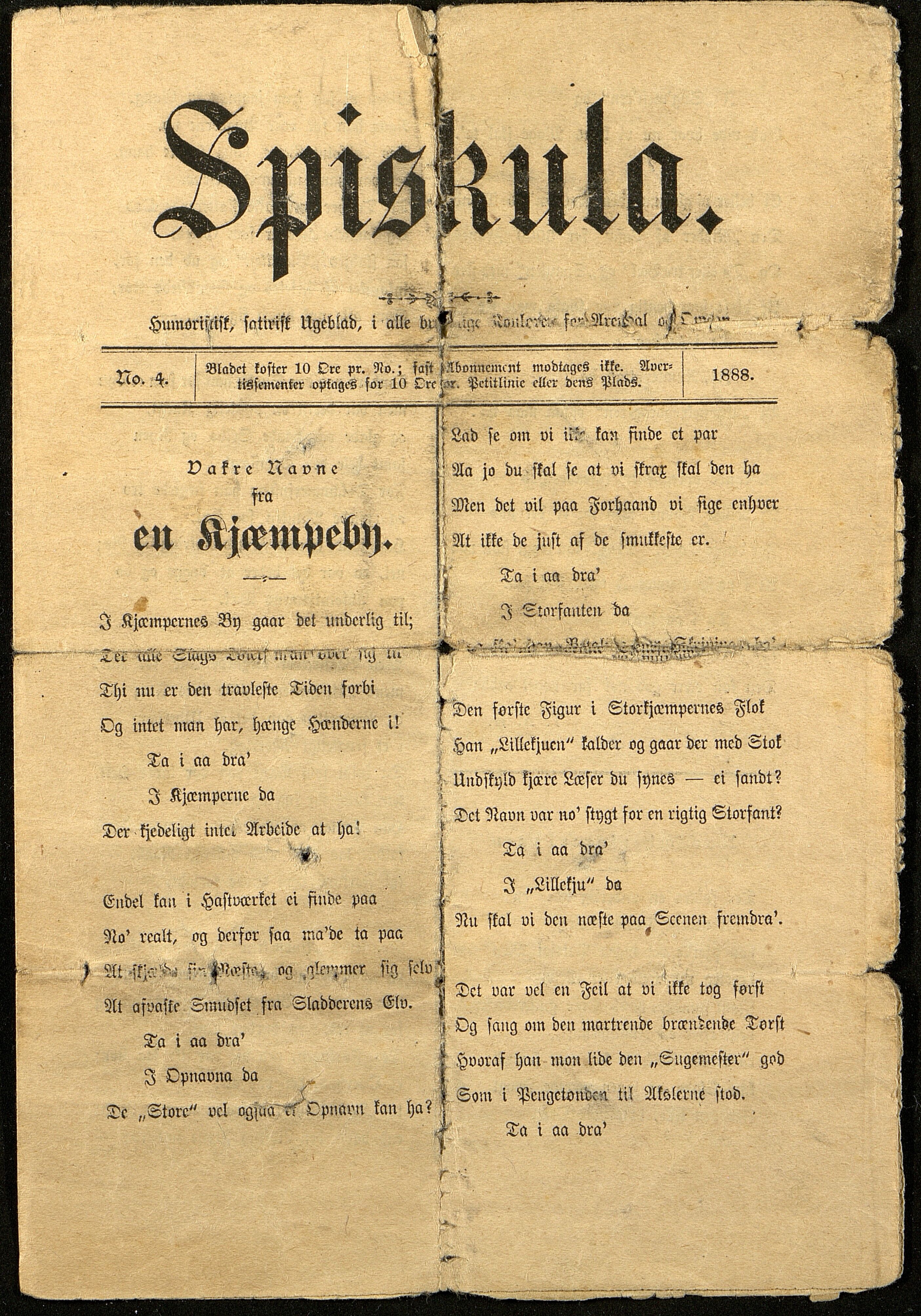 Spidskuglen, AAKS/PA-2823/X/L0001/0002: Spidskuglen / Årg. 1888, nr. 1–11, 16, 38, 43–46, 1888