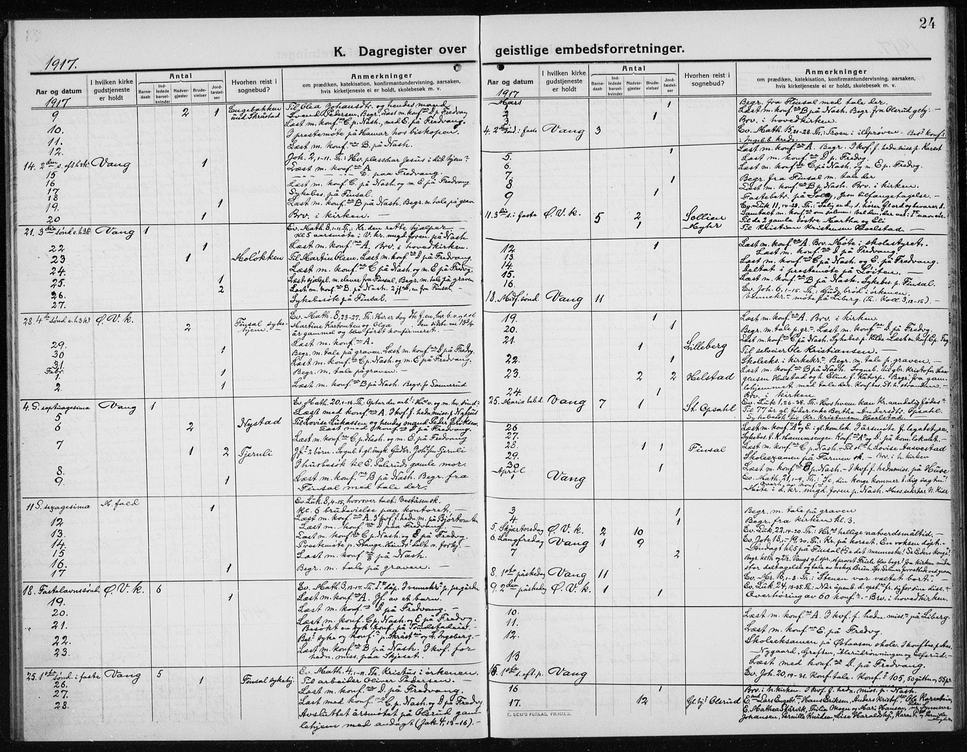 Vang prestekontor, Hedmark, AV/SAH-PREST-008/H/Ha/Haa/L0020: Ministerialbok nr. 20, 1911-1926, s. 24