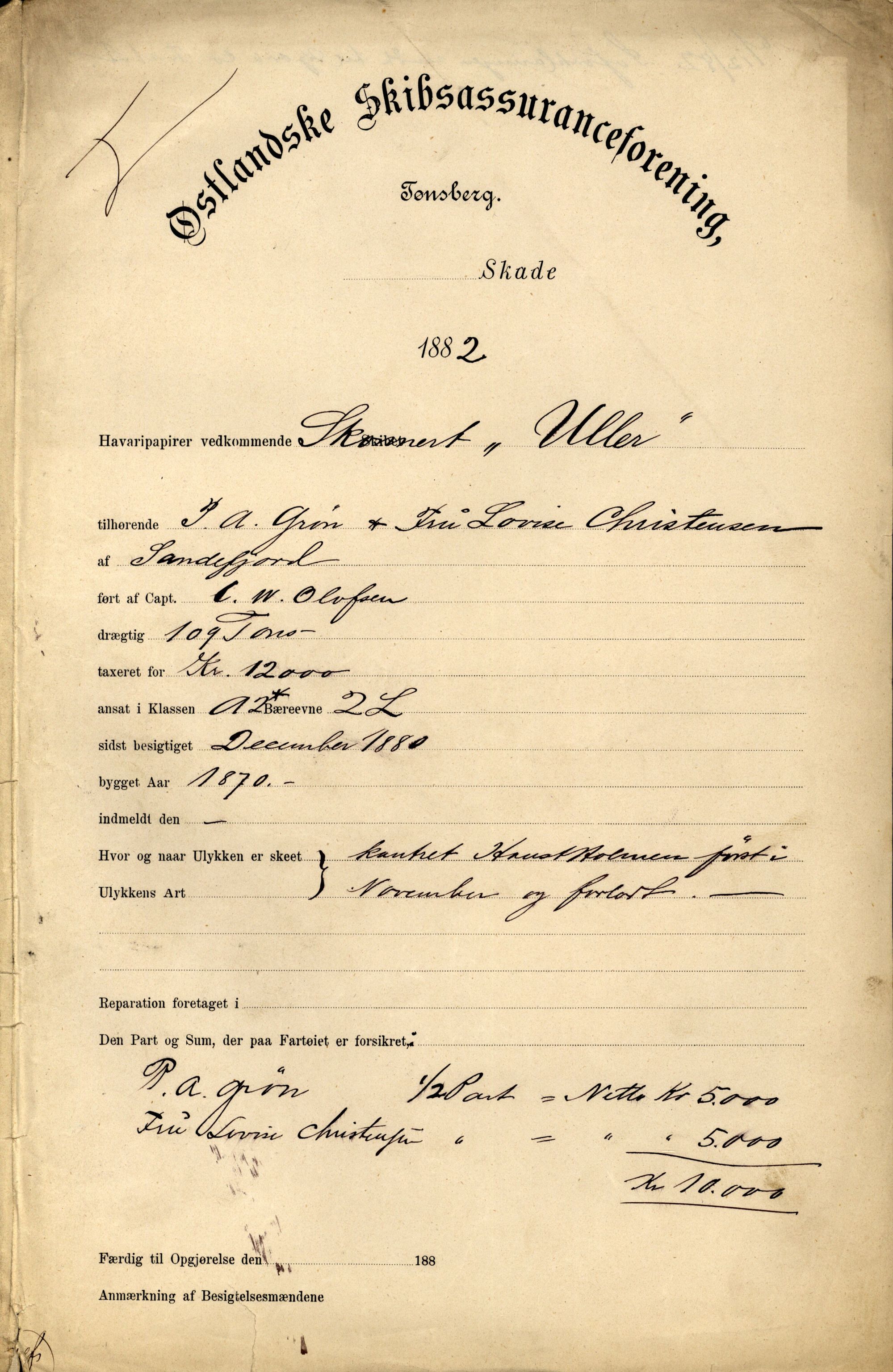 Pa 63 - Østlandske skibsassuranceforening, VEMU/A-1079/G/Ga/L0015/0012: Havaridokumenter / Vaar, Stapnæs, Tillid, Uller, Ternen, 1882, s. 63