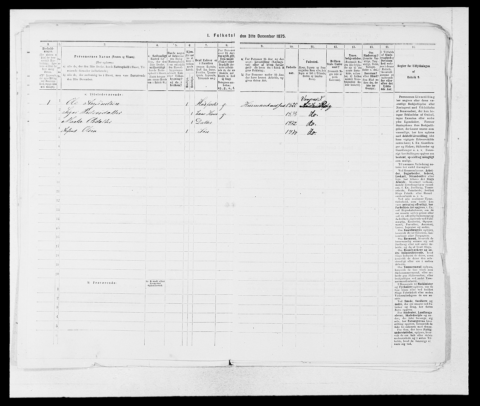 SAB, Folketelling 1875 for 1421P Aurland prestegjeld, 1875, s. 425