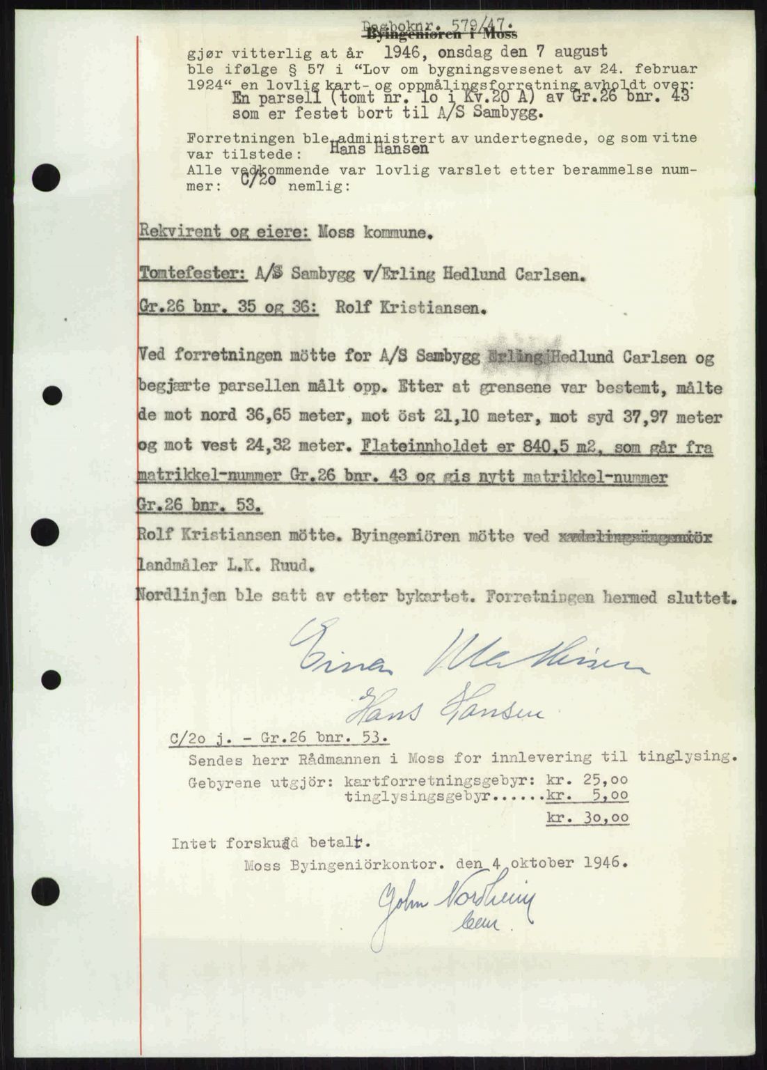 Moss sorenskriveri, SAO/A-10168: Pantebok nr. A17, 1947-1947, Dagboknr: 579/1947