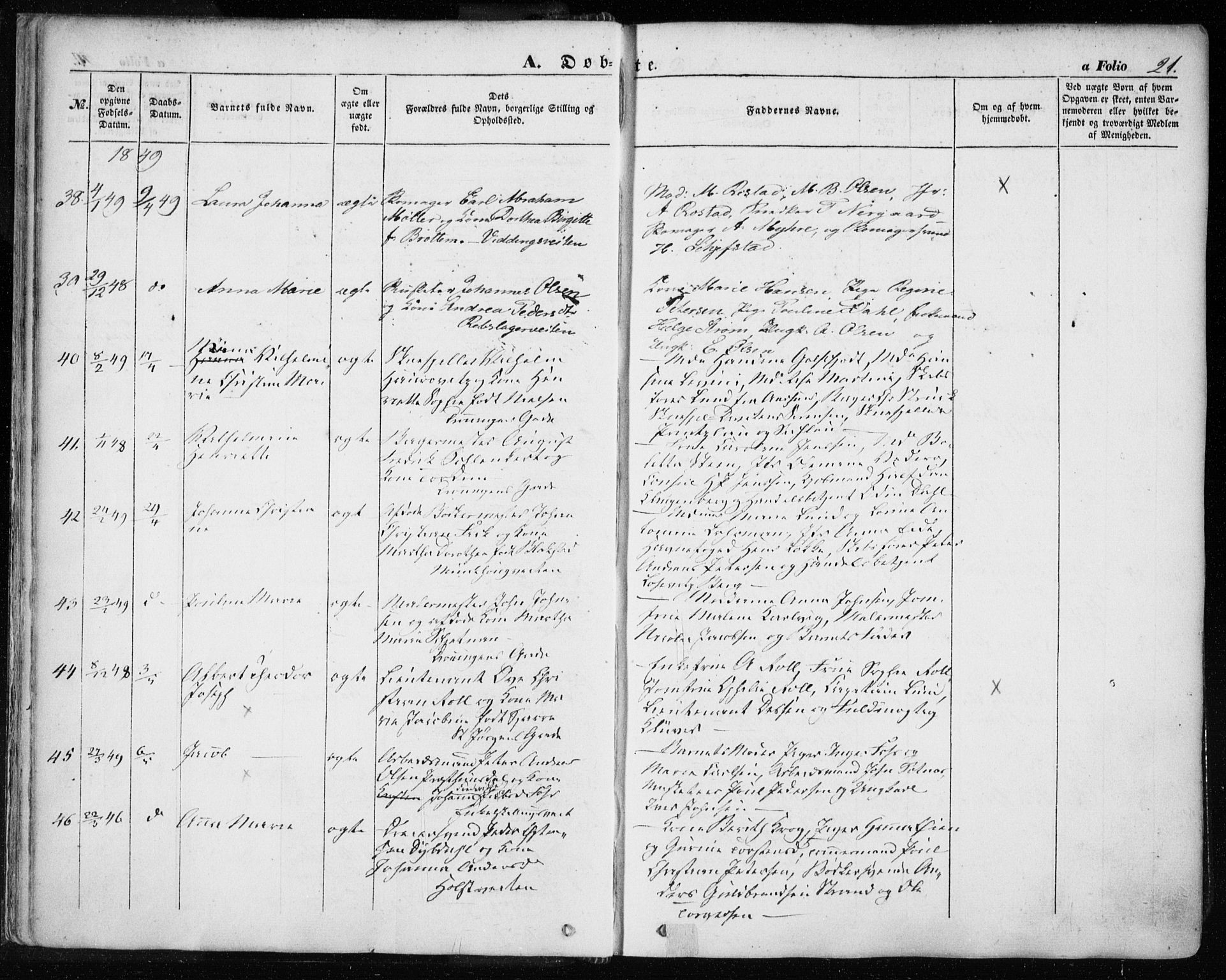 Ministerialprotokoller, klokkerbøker og fødselsregistre - Sør-Trøndelag, SAT/A-1456/601/L0051: Ministerialbok nr. 601A19, 1848-1857, s. 21