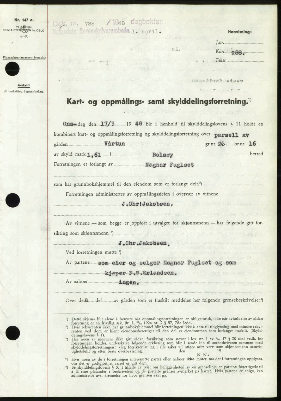 Romsdal sorenskriveri, SAT/A-4149/1/2/2C: Pantebok nr. A25, 1948-1948, Dagboknr: 788/1948