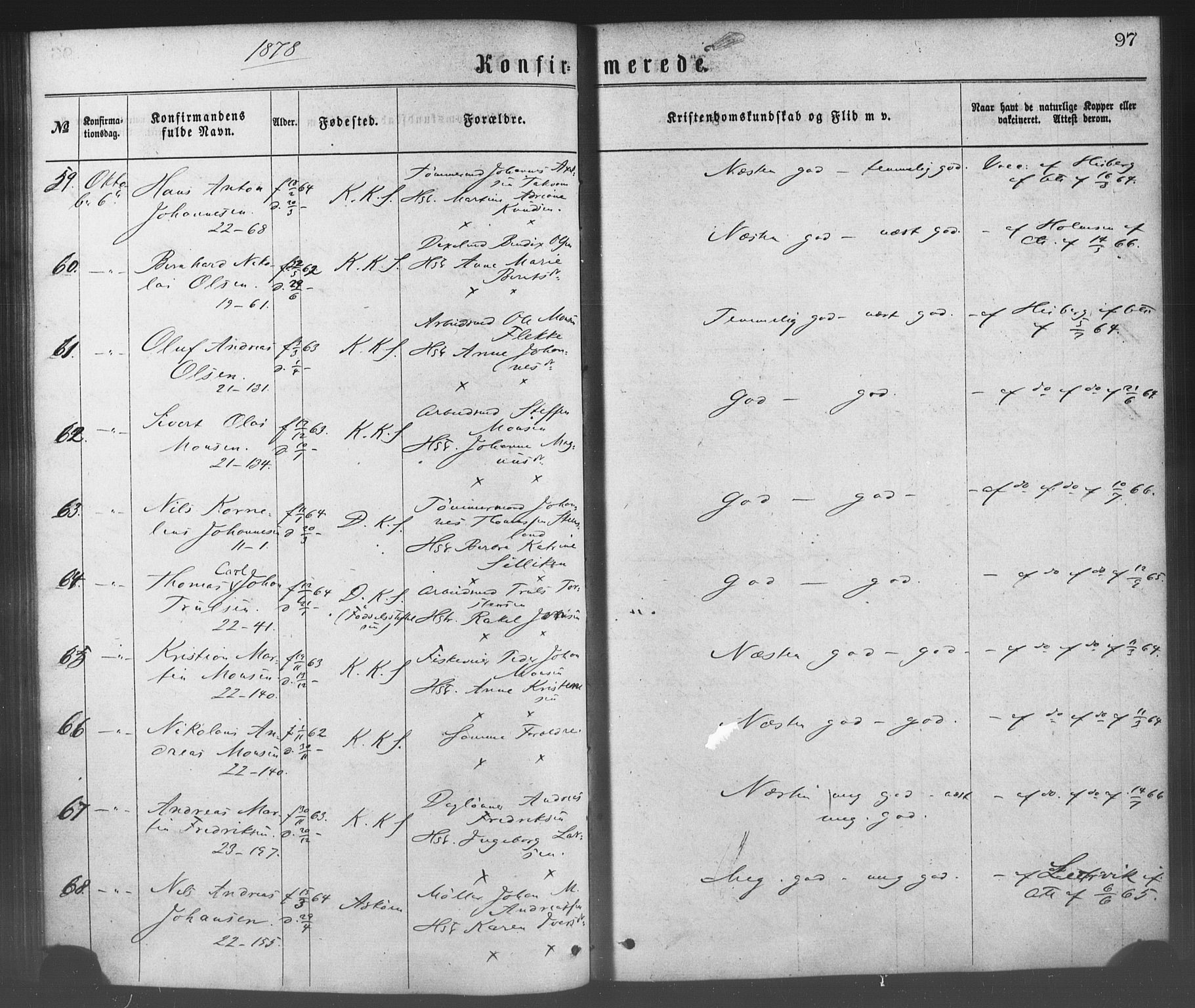 Korskirken sokneprestembete, SAB/A-76101/H/Haa/L0028: Ministerialbok nr. C 4, 1868-1879, s. 97