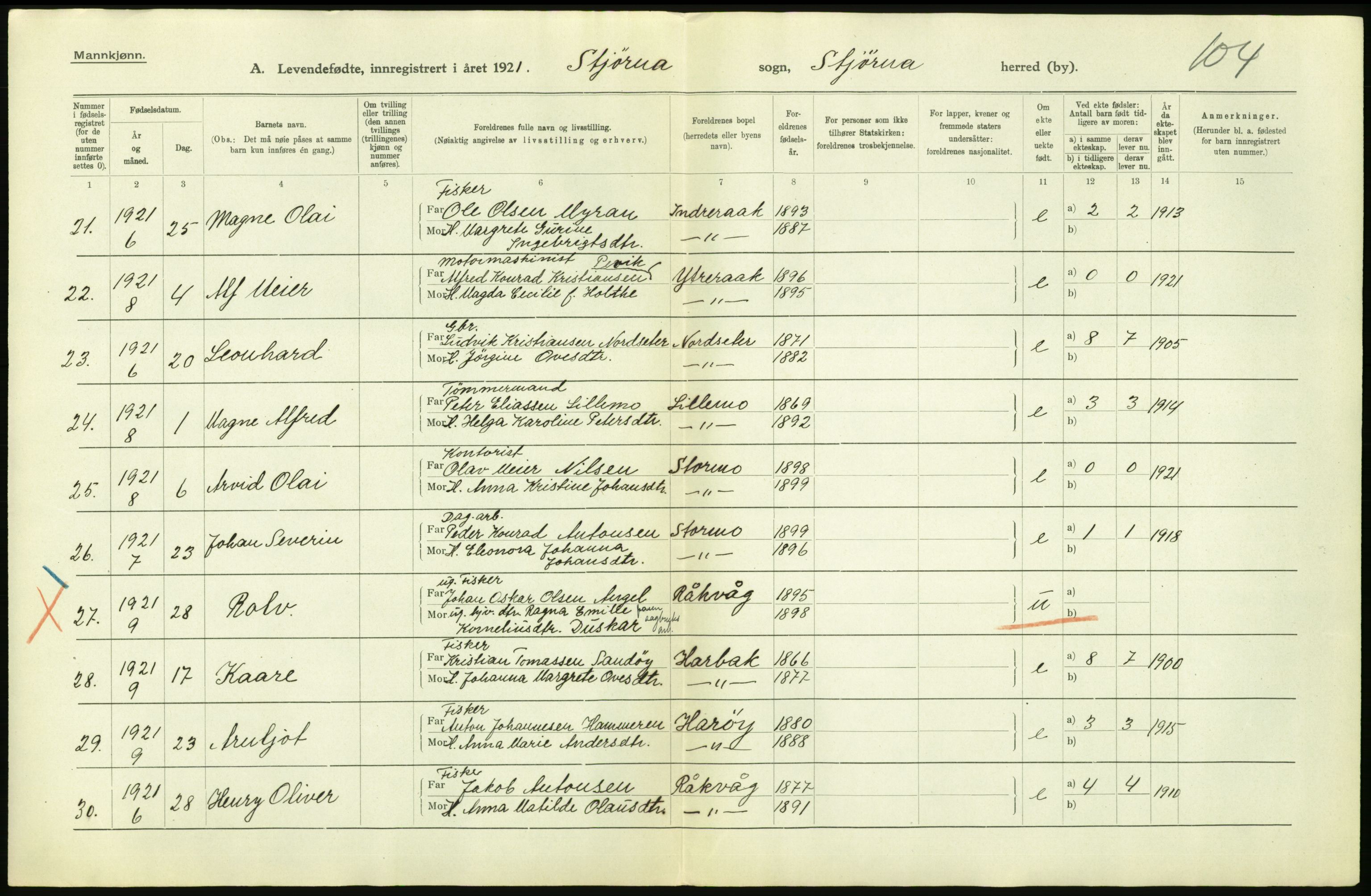 Statistisk sentralbyrå, Sosiodemografiske emner, Befolkning, RA/S-2228/D/Df/Dfc/Dfca/L0043: S. Trøndelag fylke: Levendefødte menn og kvinner. Bygder., 1921, s. 348