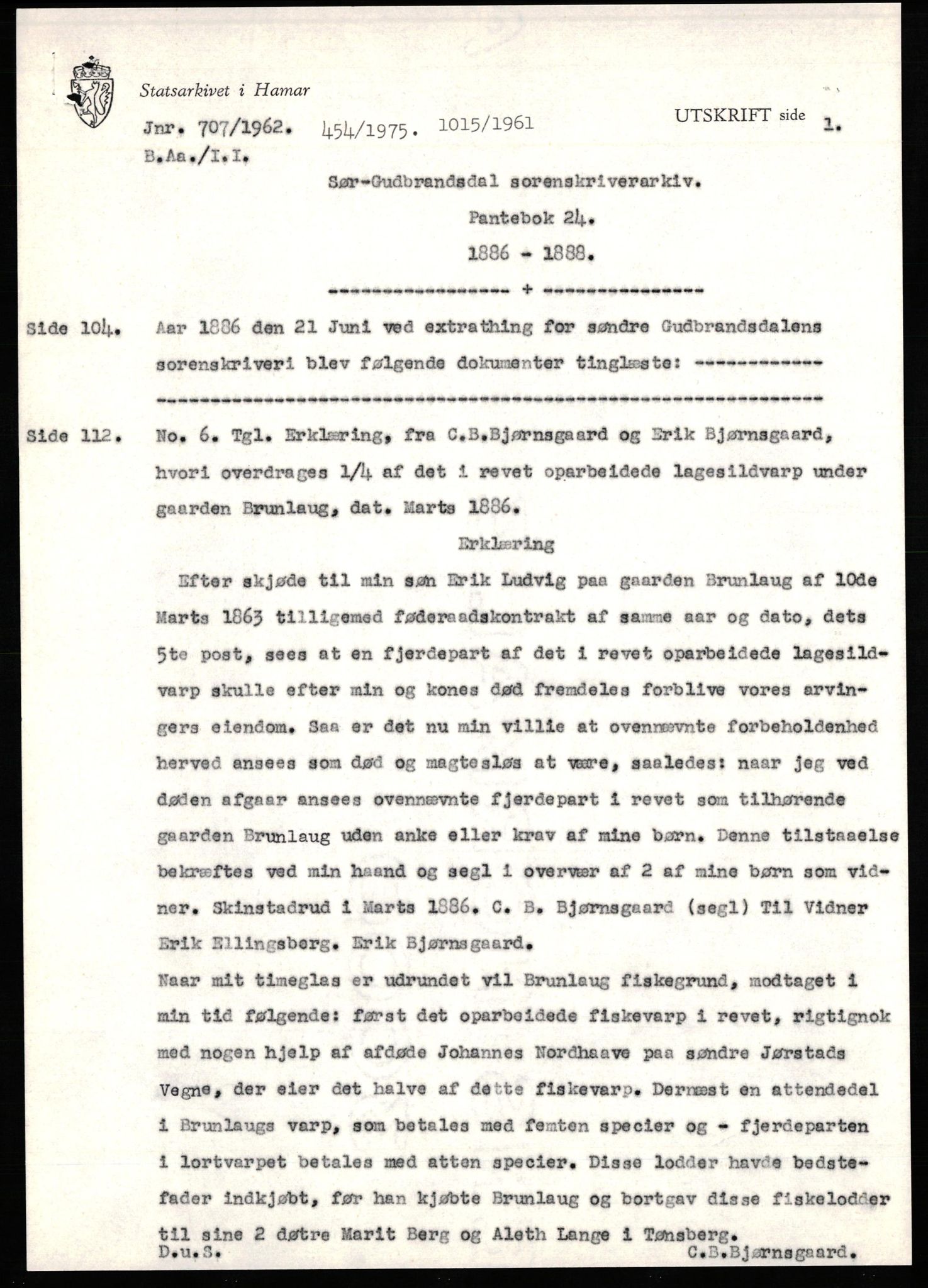 Avskriftssamlingen ved Statsarkivet i Hamar, AV/SAH-AVSKRIFT-001/H/Hc/Hca/Hcaa/L0018: Pantebok for Sør-Gudbrandsdal, 1886-1888