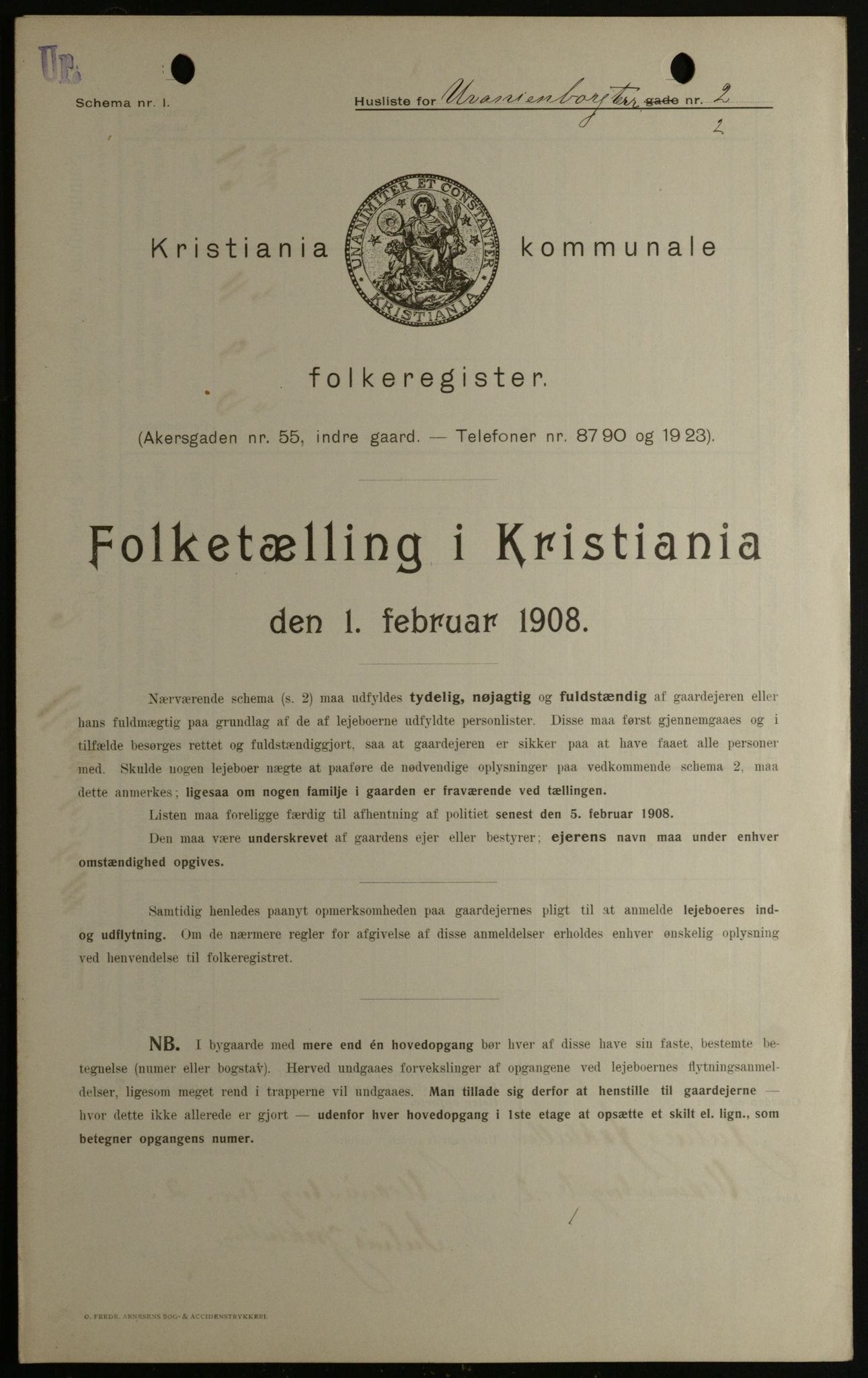 OBA, Kommunal folketelling 1.2.1908 for Kristiania kjøpstad, 1908, s. 107873
