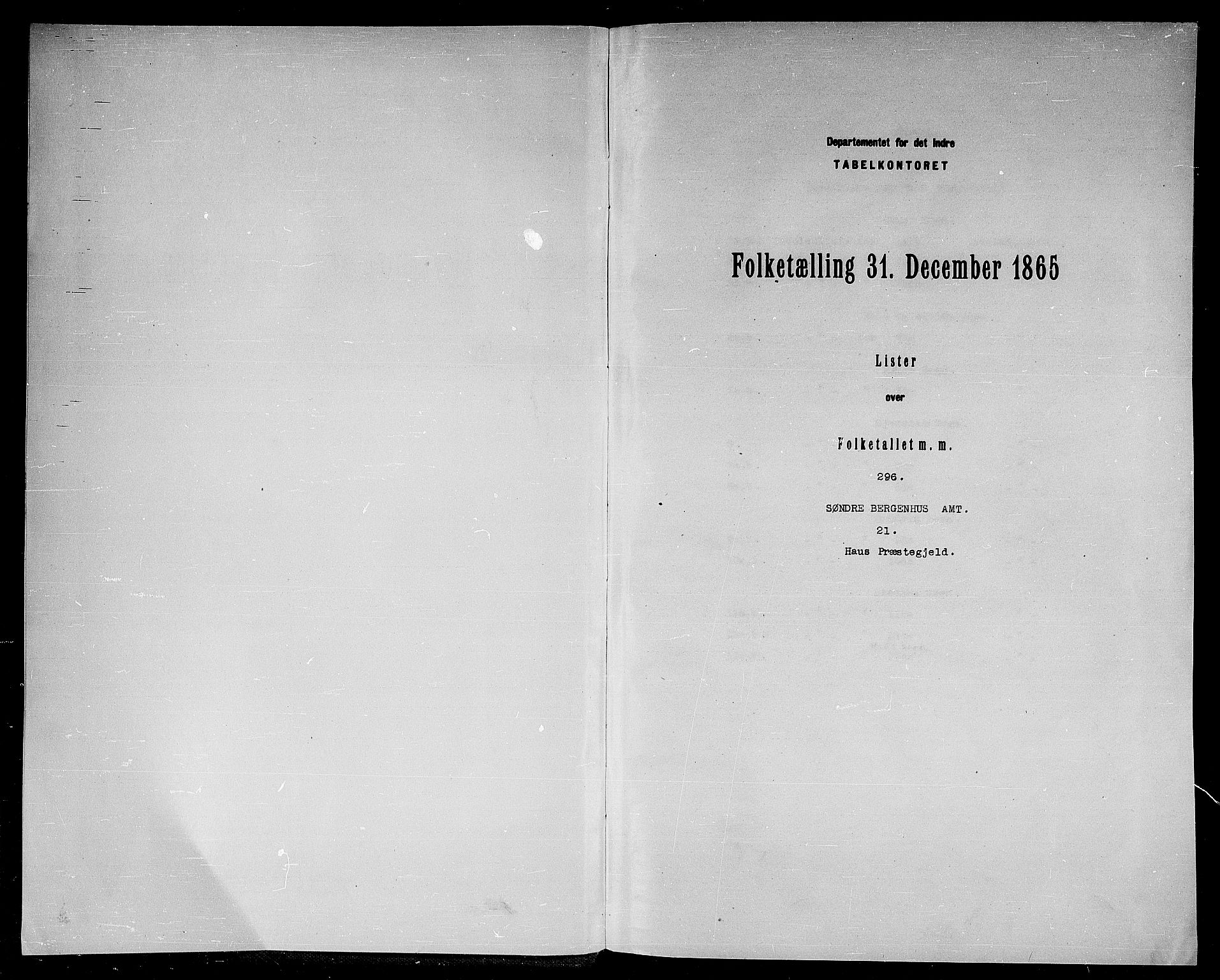 RA, Folketelling 1865 for 1250P Haus prestegjeld, 1865, s. 3