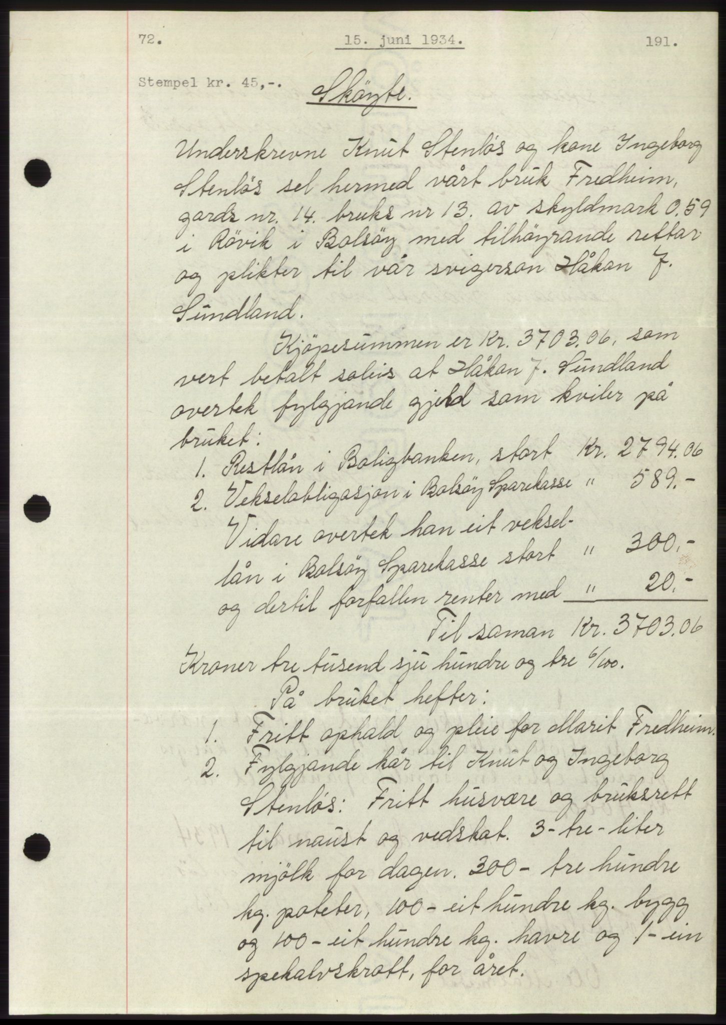 Romsdal sorenskriveri, AV/SAT-A-4149/1/2/2C/L0065: Pantebok nr. 59, 1934-1934, Tingl.dato: 15.06.1934