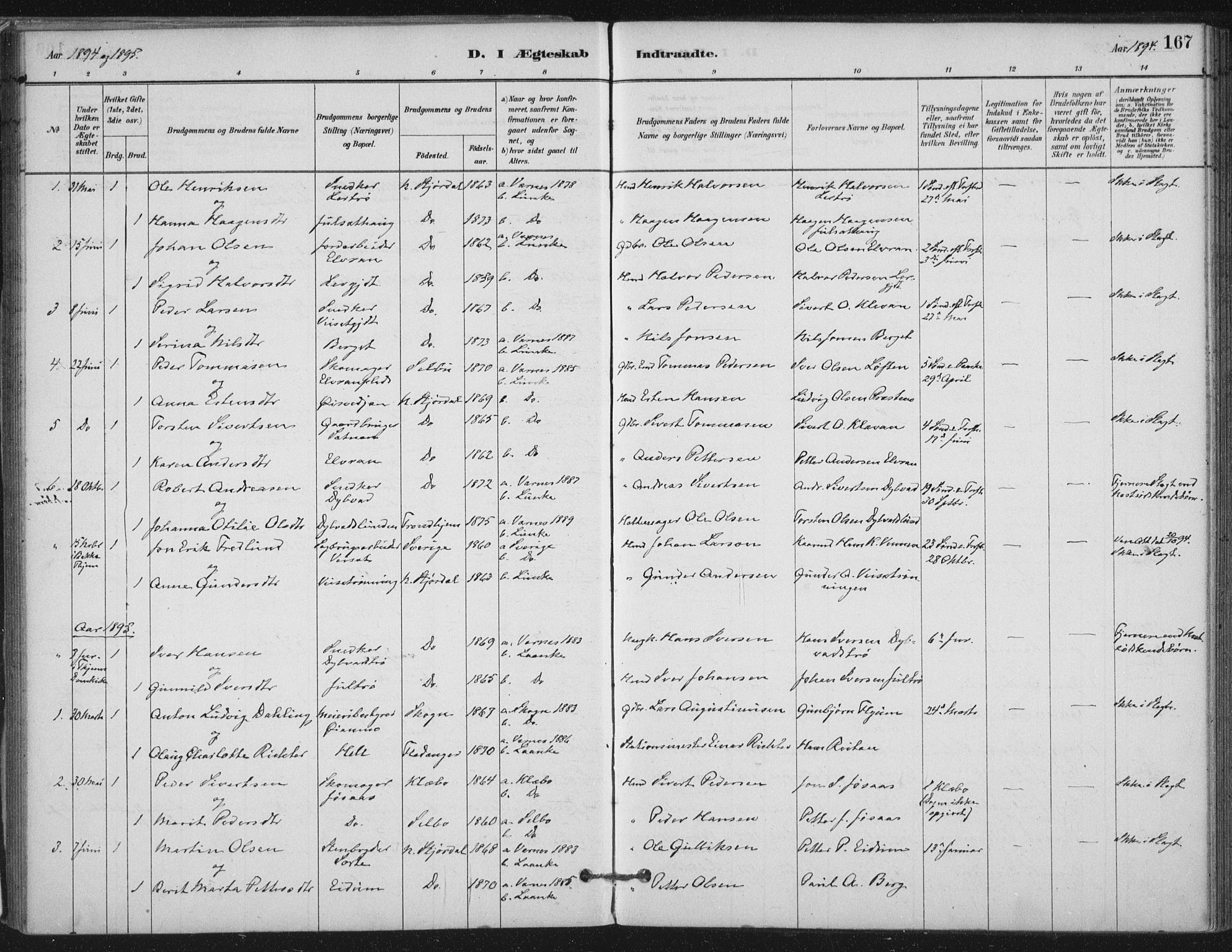 Ministerialprotokoller, klokkerbøker og fødselsregistre - Nord-Trøndelag, AV/SAT-A-1458/710/L0095: Ministerialbok nr. 710A01, 1880-1914, s. 167