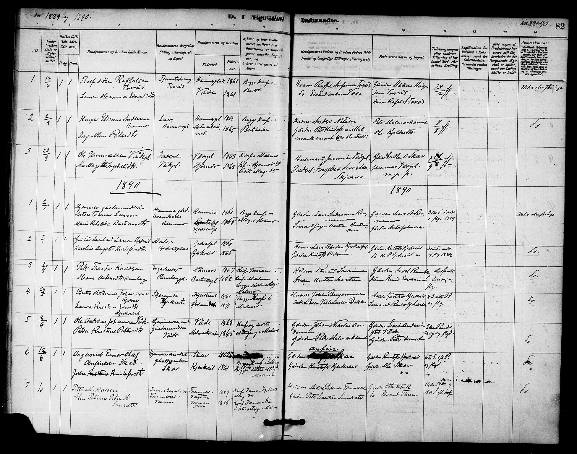 Ministerialprotokoller, klokkerbøker og fødselsregistre - Nord-Trøndelag, AV/SAT-A-1458/745/L0429: Ministerialbok nr. 745A01, 1878-1894, s. 82