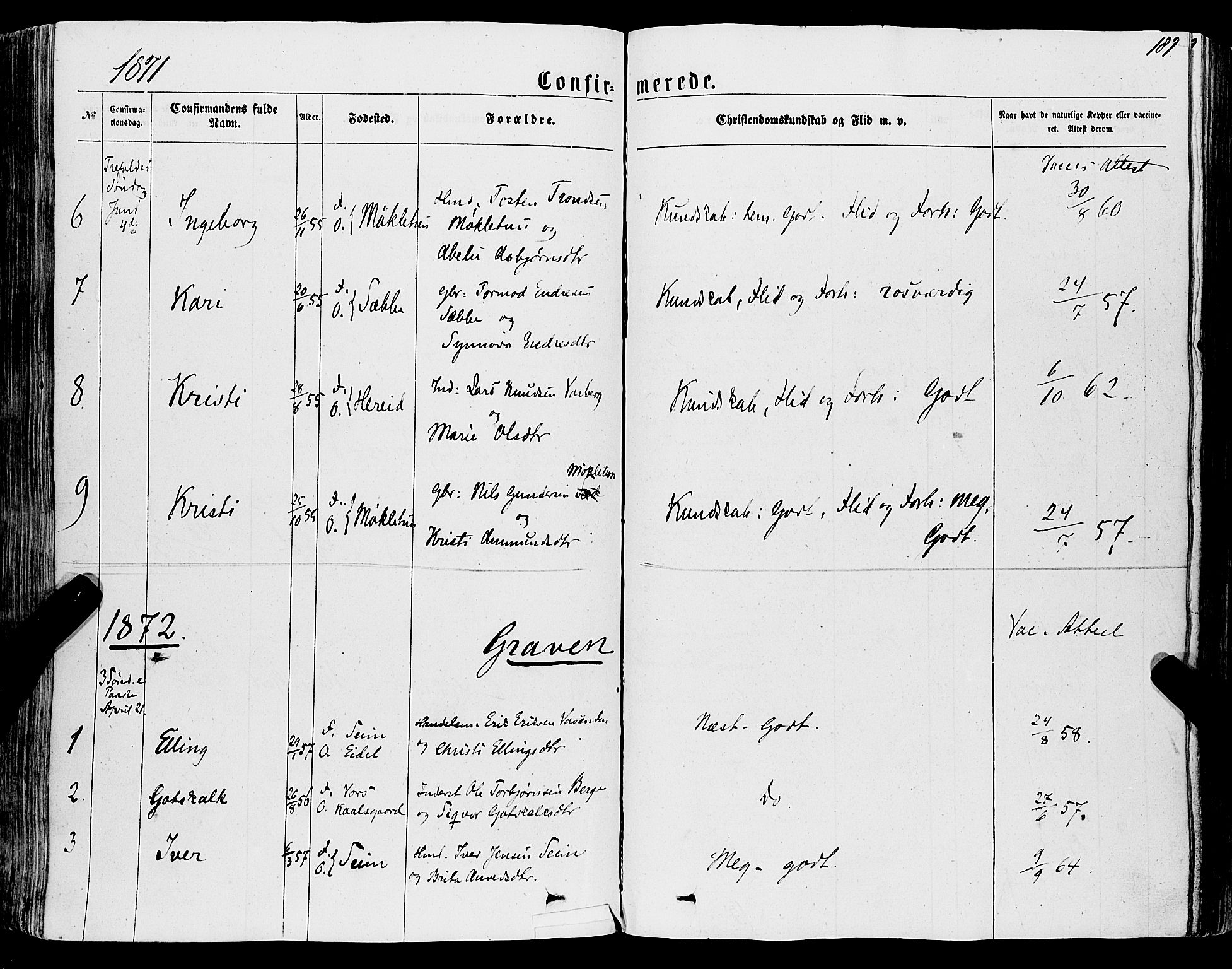 Ulvik sokneprestembete, AV/SAB-A-78801/H/Haa: Ministerialbok nr. A 15, 1864-1878, s. 181