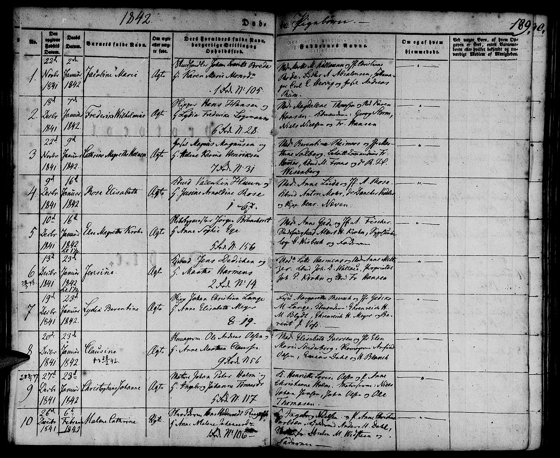 Nykirken Sokneprestembete, AV/SAB-A-77101/H/Hab: Klokkerbok nr. B 1, 1842-1858, s. 189