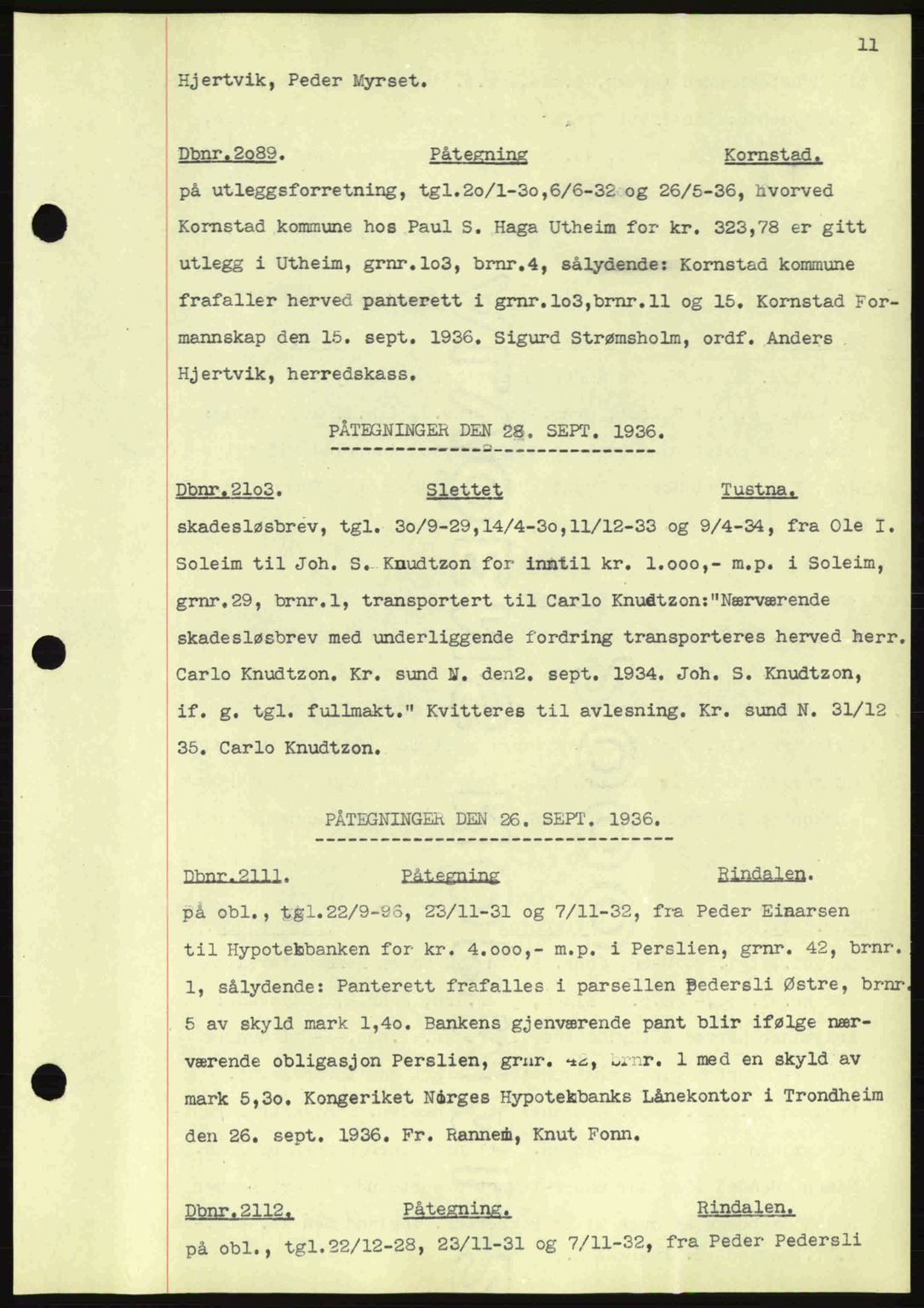 Nordmøre sorenskriveri, SAT/A-4132/1/2/2Ca: Pantebok nr. C80, 1936-1939, Dagboknr: 2089/1936