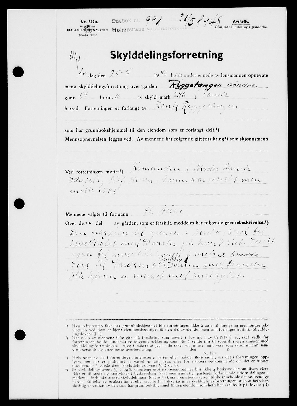 Holmestrand sorenskriveri, SAKO/A-67/G/Ga/Gaa/L0064: Pantebok nr. A-64, 1948-1948, Dagboknr: 991/1948