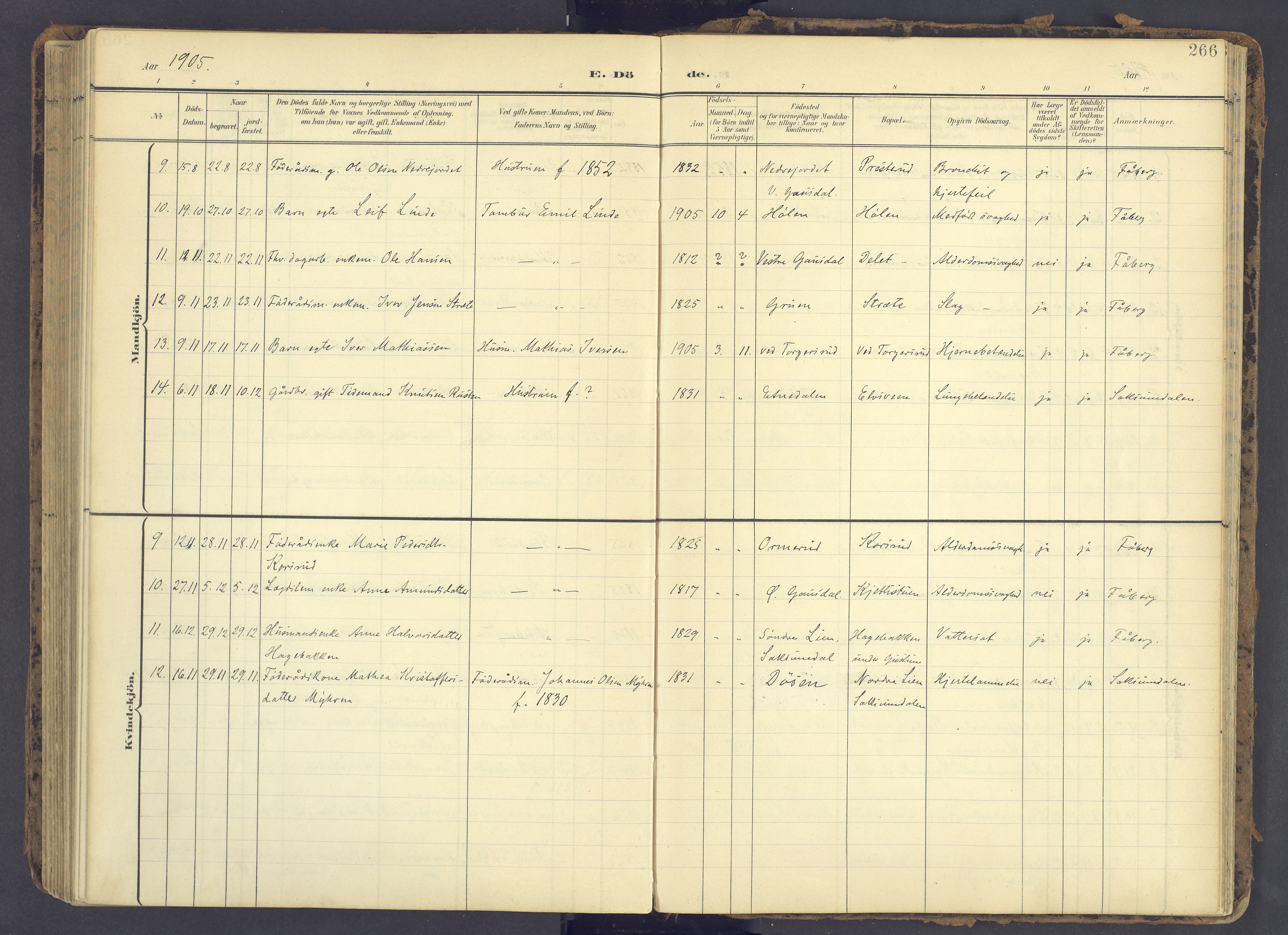 Fåberg prestekontor, AV/SAH-PREST-086/H/Ha/Haa/L0012: Ministerialbok nr. 12, 1899-1915, s. 266