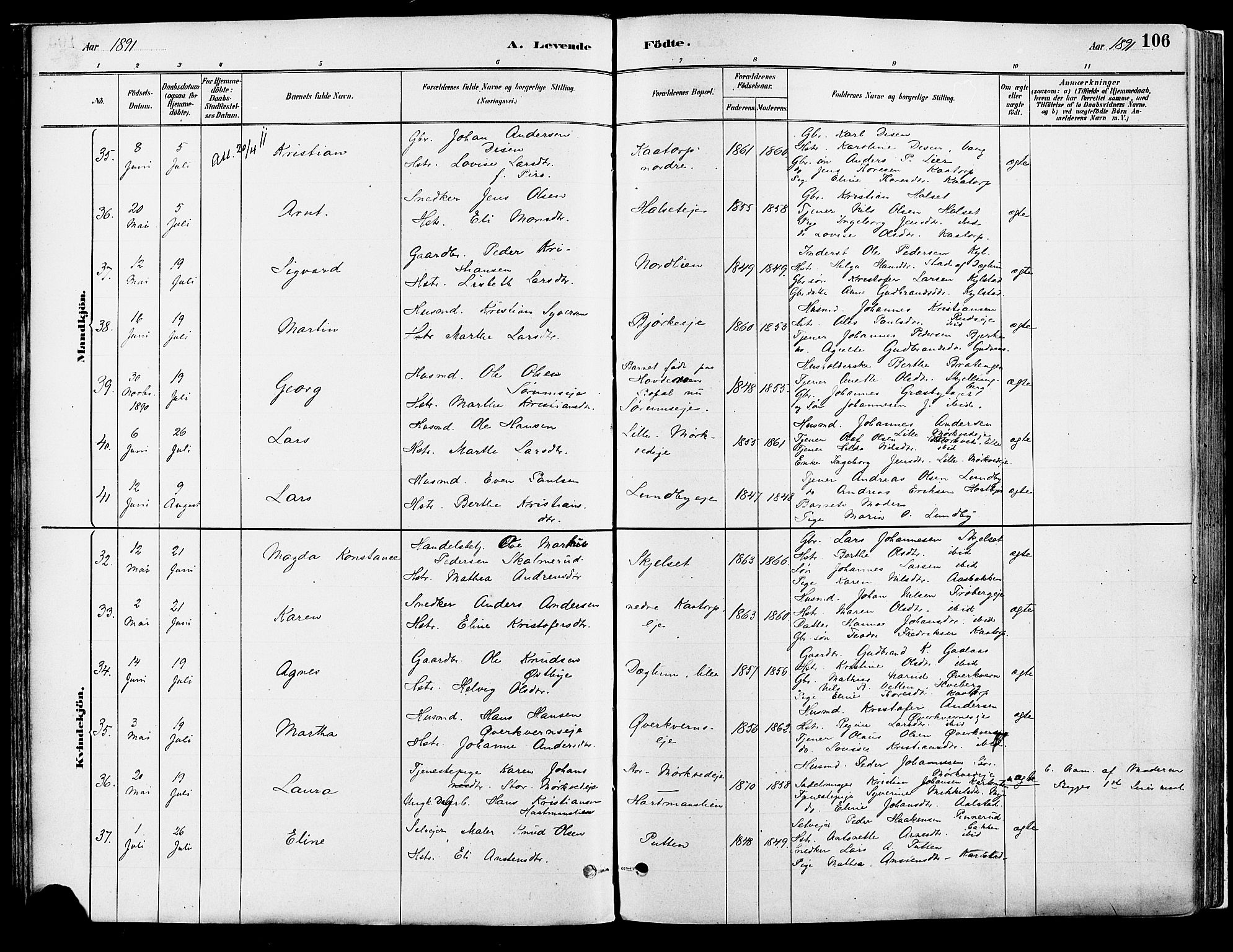 Vang prestekontor, Hedmark, AV/SAH-PREST-008/H/Ha/Haa/L0018A: Ministerialbok nr. 18A, 1880-1906, s. 106