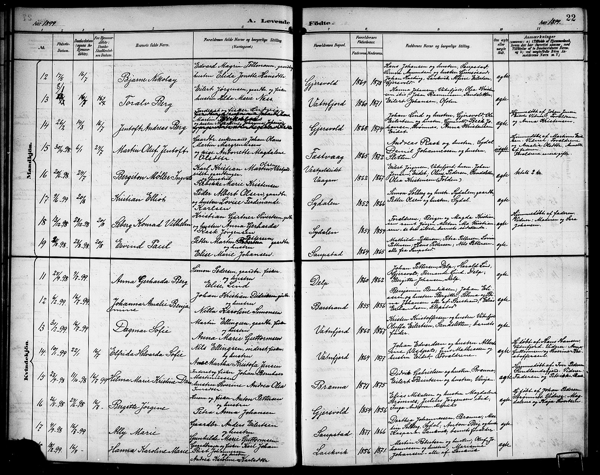 Ministerialprotokoller, klokkerbøker og fødselsregistre - Nordland, AV/SAT-A-1459/876/L1105: Klokkerbok nr. 876C04, 1896-1914, s. 22