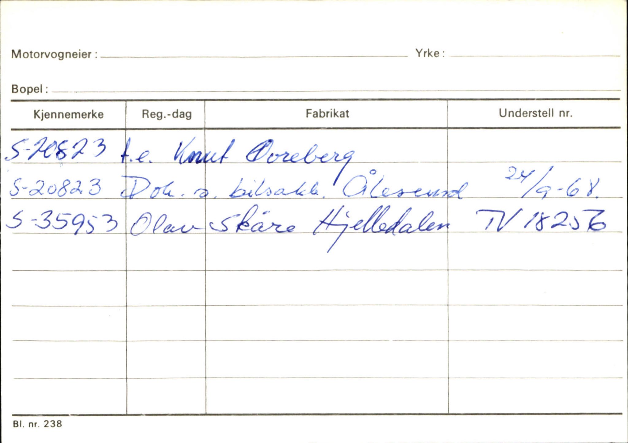 Statens vegvesen, Sogn og Fjordane vegkontor, SAB/A-5301/4/F/L0131: Eigarregister Høyanger P-Å. Stryn S-Å, 1945-1975, s. 1951