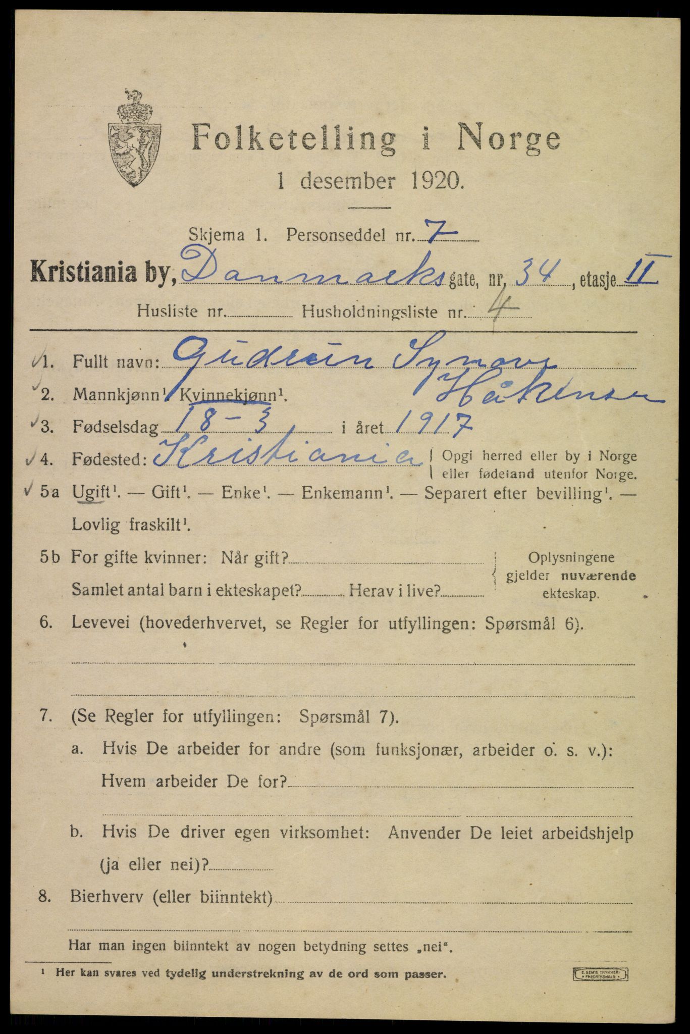 SAO, Folketelling 1920 for 0301 Kristiania kjøpstad, 1920, s. 195429