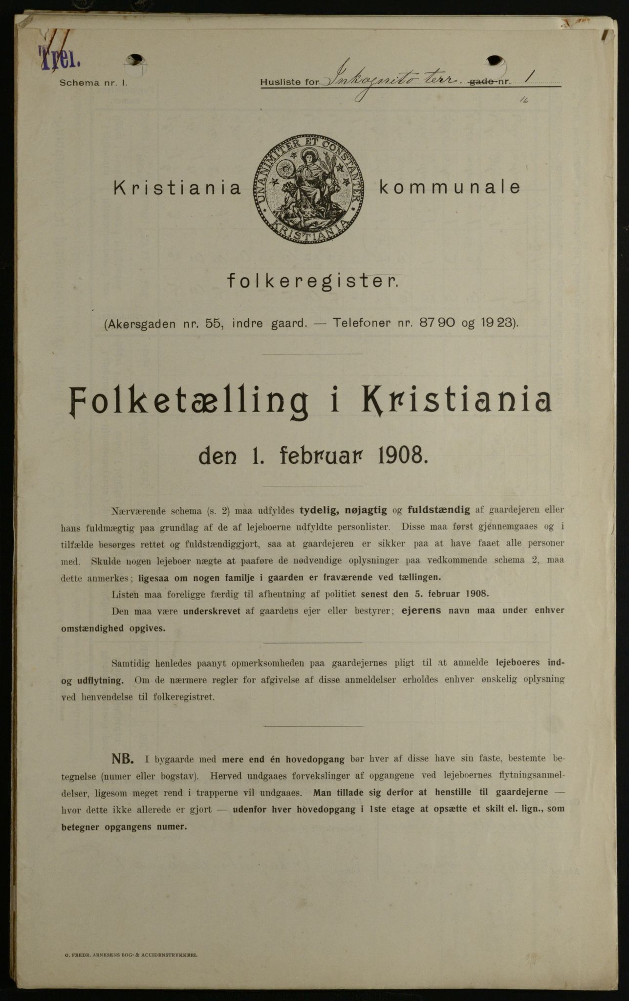 OBA, Kommunal folketelling 1.2.1908 for Kristiania kjøpstad, 1908, s. 39815
