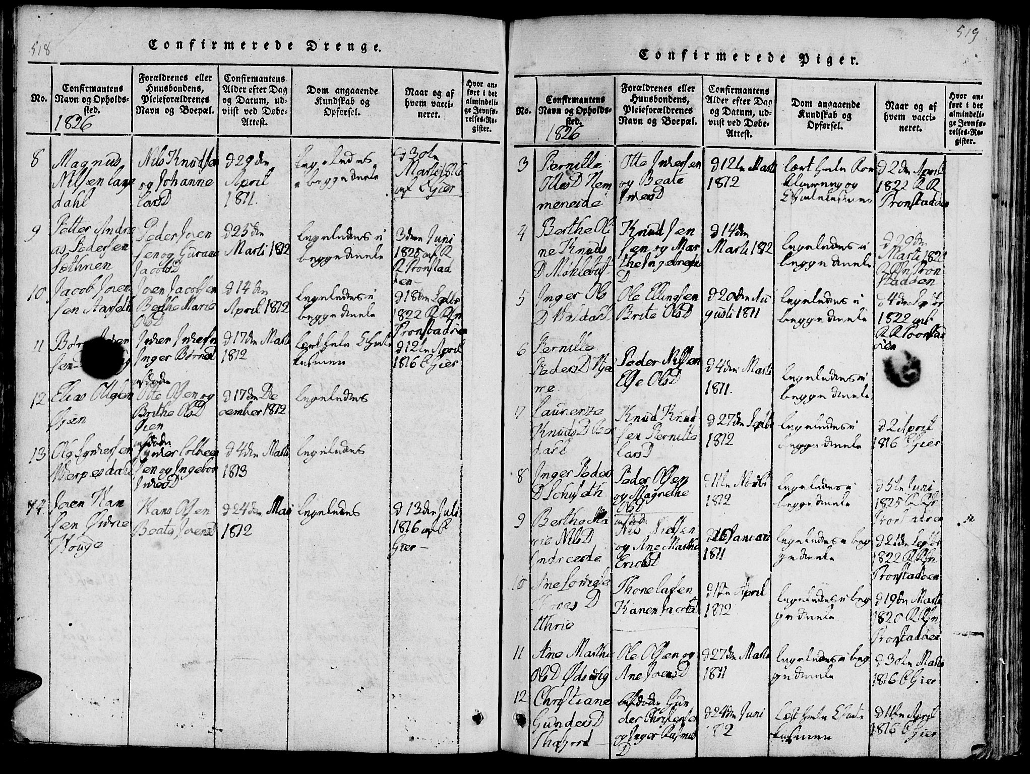 Ministerialprotokoller, klokkerbøker og fødselsregistre - Møre og Romsdal, AV/SAT-A-1454/519/L0260: Klokkerbok nr. 519C01, 1817-1829, s. 518-519