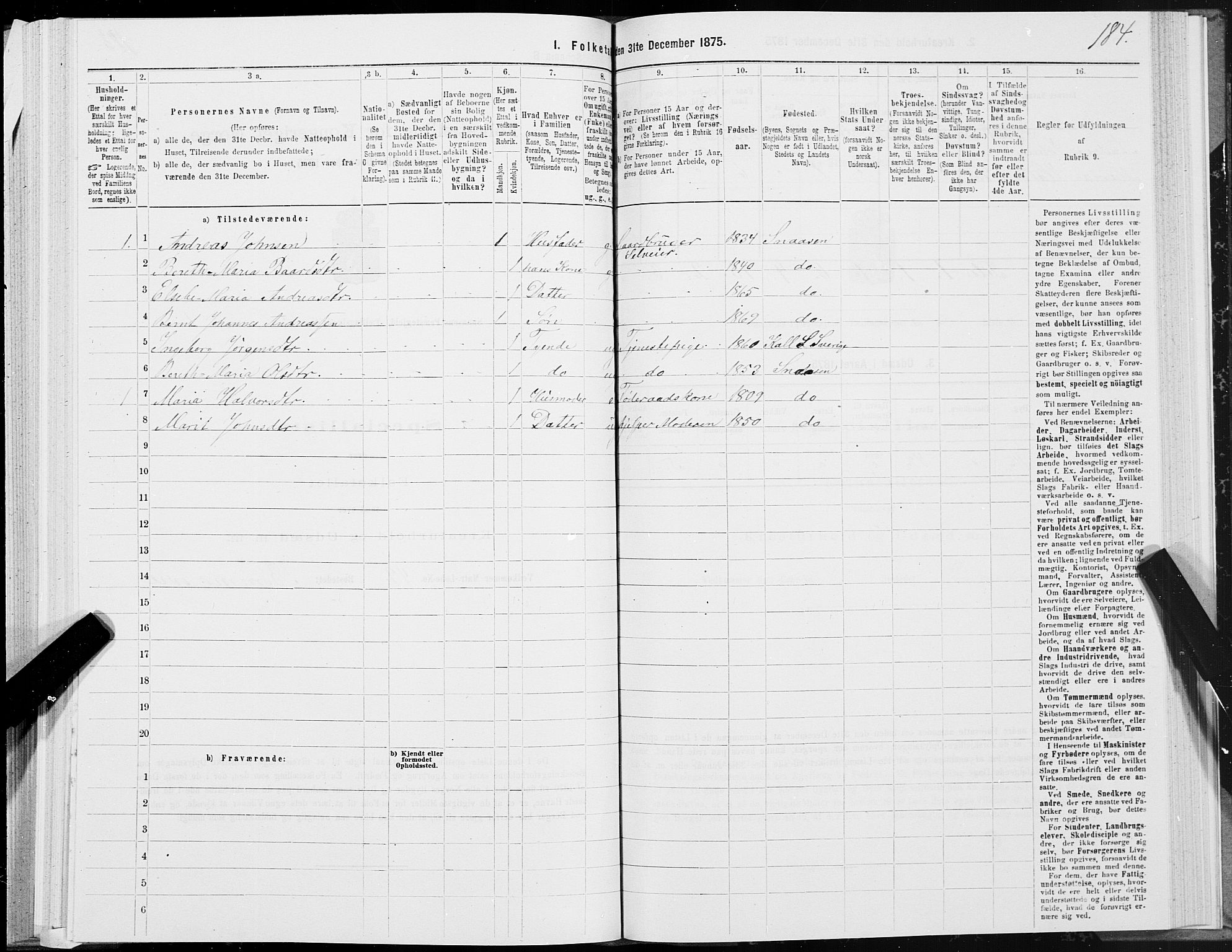 SAT, Folketelling 1875 for 1736P Snåsa prestegjeld, 1875, s. 1184