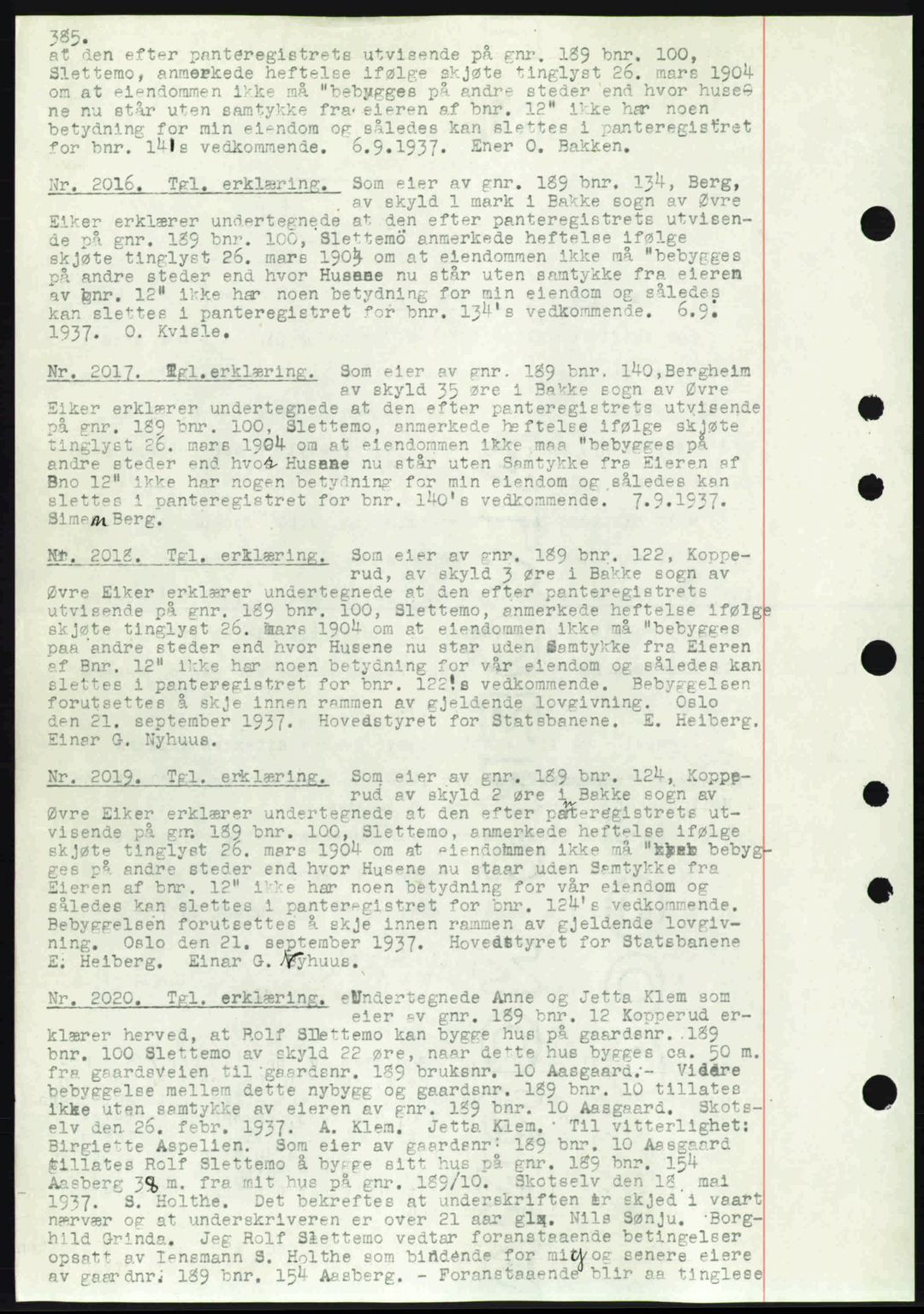 Eiker, Modum og Sigdal sorenskriveri, SAKO/A-123/G/Ga/Gab/L0036: Pantebok nr. A6, 1937-1937, Dagboknr: 2016/1937