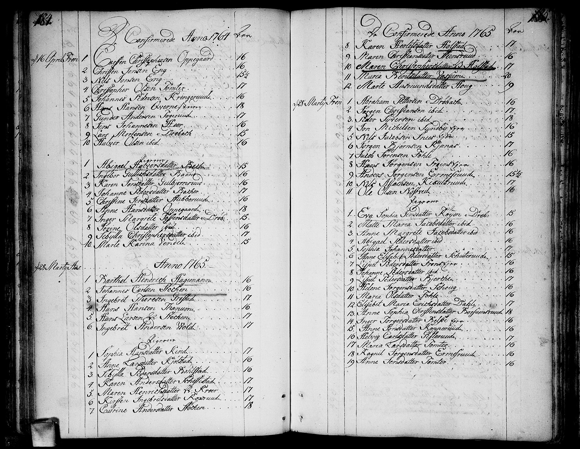 Ås prestekontor Kirkebøker, AV/SAO-A-10894/F/Fa/L0001: Ministerialbok nr. I 1, 1742-1778, s. 184-185