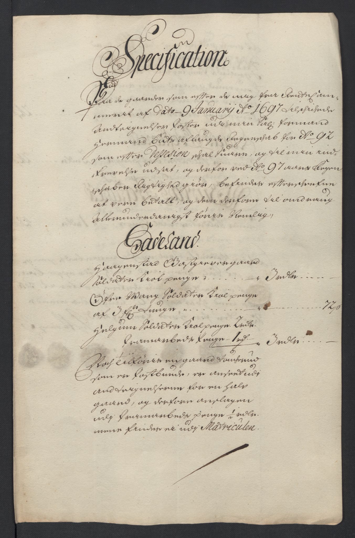 Rentekammeret inntil 1814, Reviderte regnskaper, Fogderegnskap, RA/EA-4092/R18/L1295: Fogderegnskap Hadeland, Toten og Valdres, 1697, s. 253