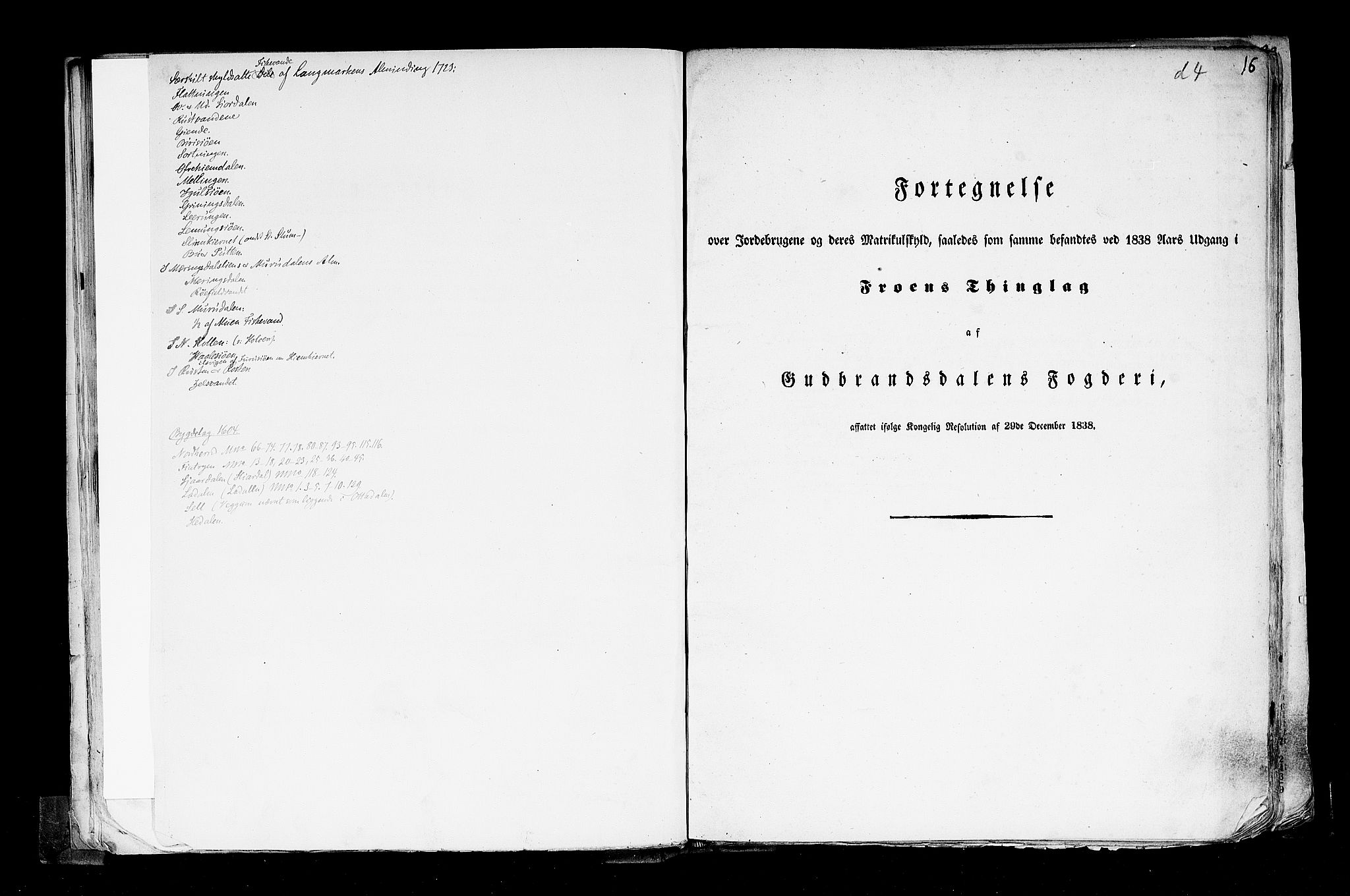 Rygh, RA/PA-0034/F/Fb/L0004: Matrikkelen for 1838 - Christians amt (Oppland fylke), 1838, s. 16a