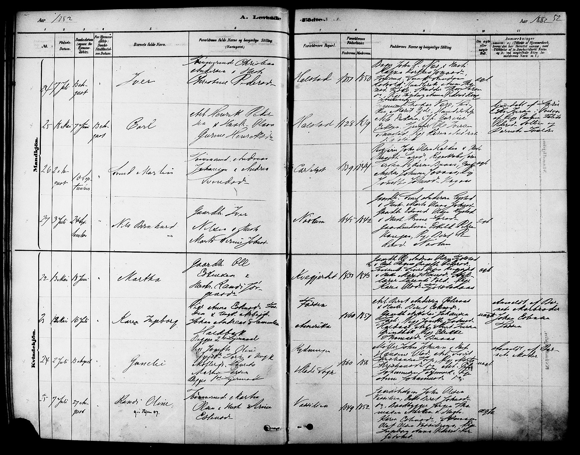 Ministerialprotokoller, klokkerbøker og fødselsregistre - Sør-Trøndelag, SAT/A-1456/616/L0410: Ministerialbok nr. 616A07, 1878-1893, s. 52
