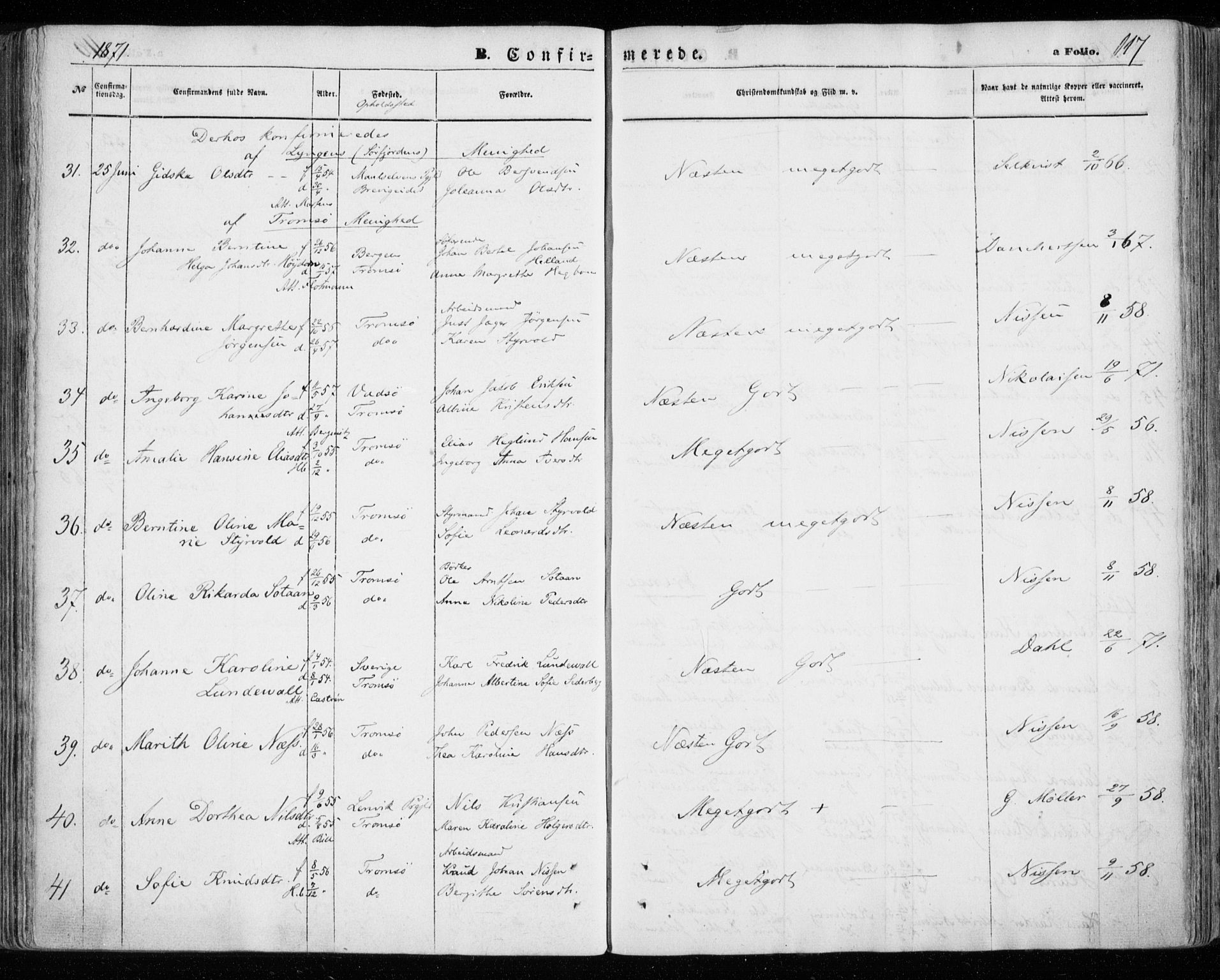 Tromsøysund sokneprestkontor, AV/SATØ-S-1304/G/Ga/L0002kirke: Ministerialbok nr. 2, 1867-1875, s. 117