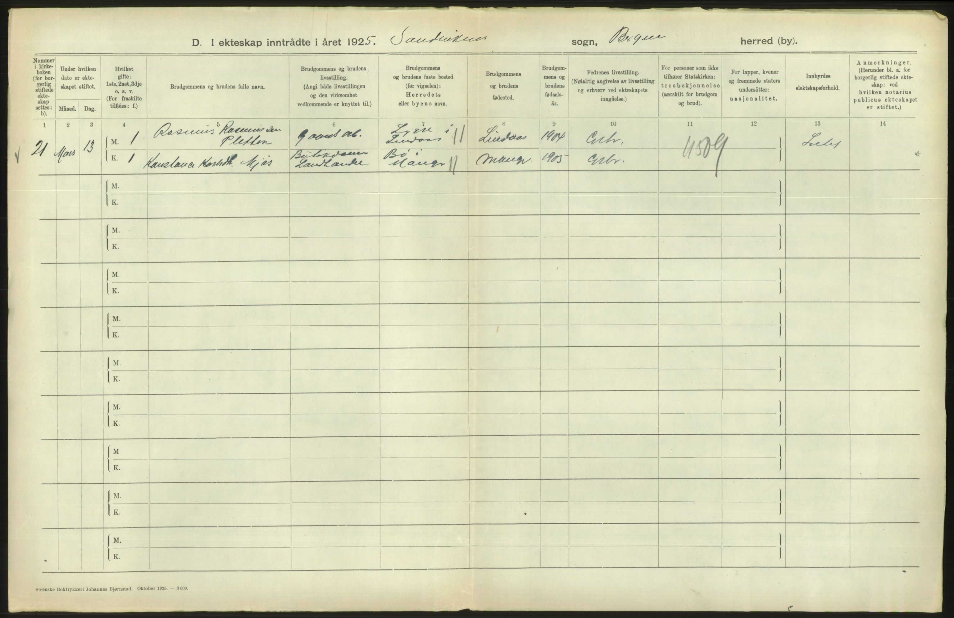 Statistisk sentralbyrå, Sosiodemografiske emner, Befolkning, AV/RA-S-2228/D/Df/Dfc/Dfce/L0029: Bergen: Gifte, døde., 1925, s. 196